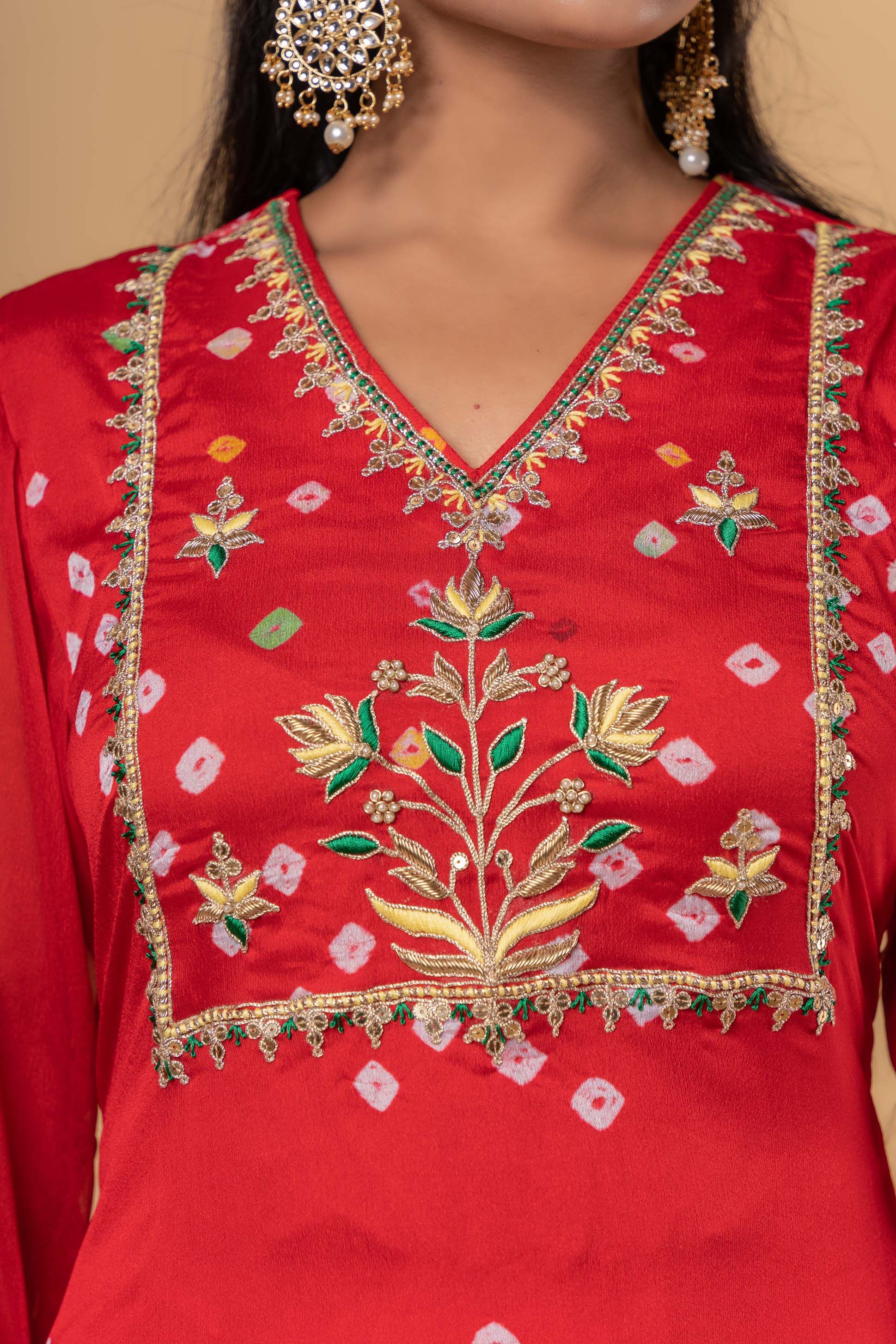 Red Hand Embroidery Kurta 