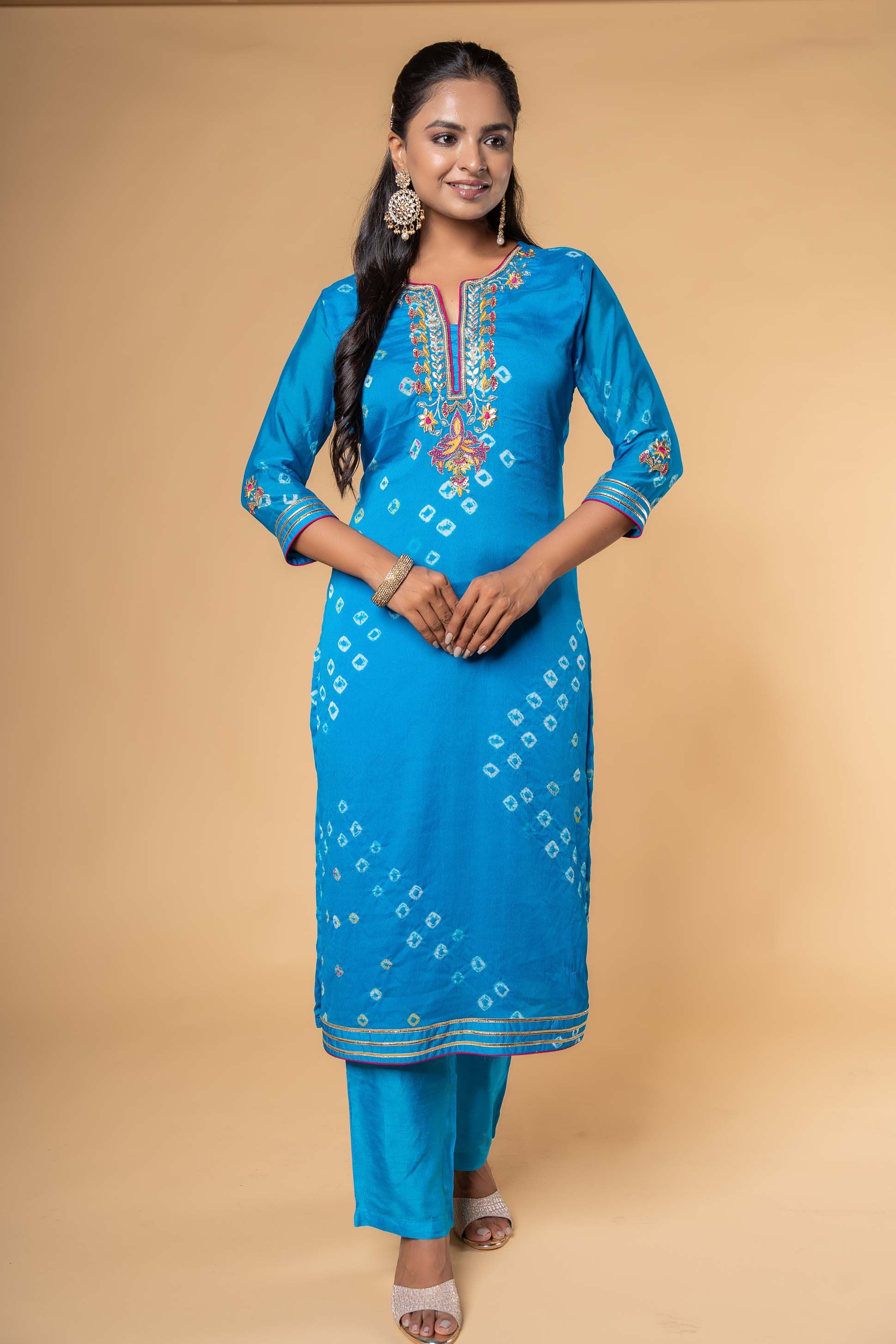 Blue Hand Embroidery Kurta 