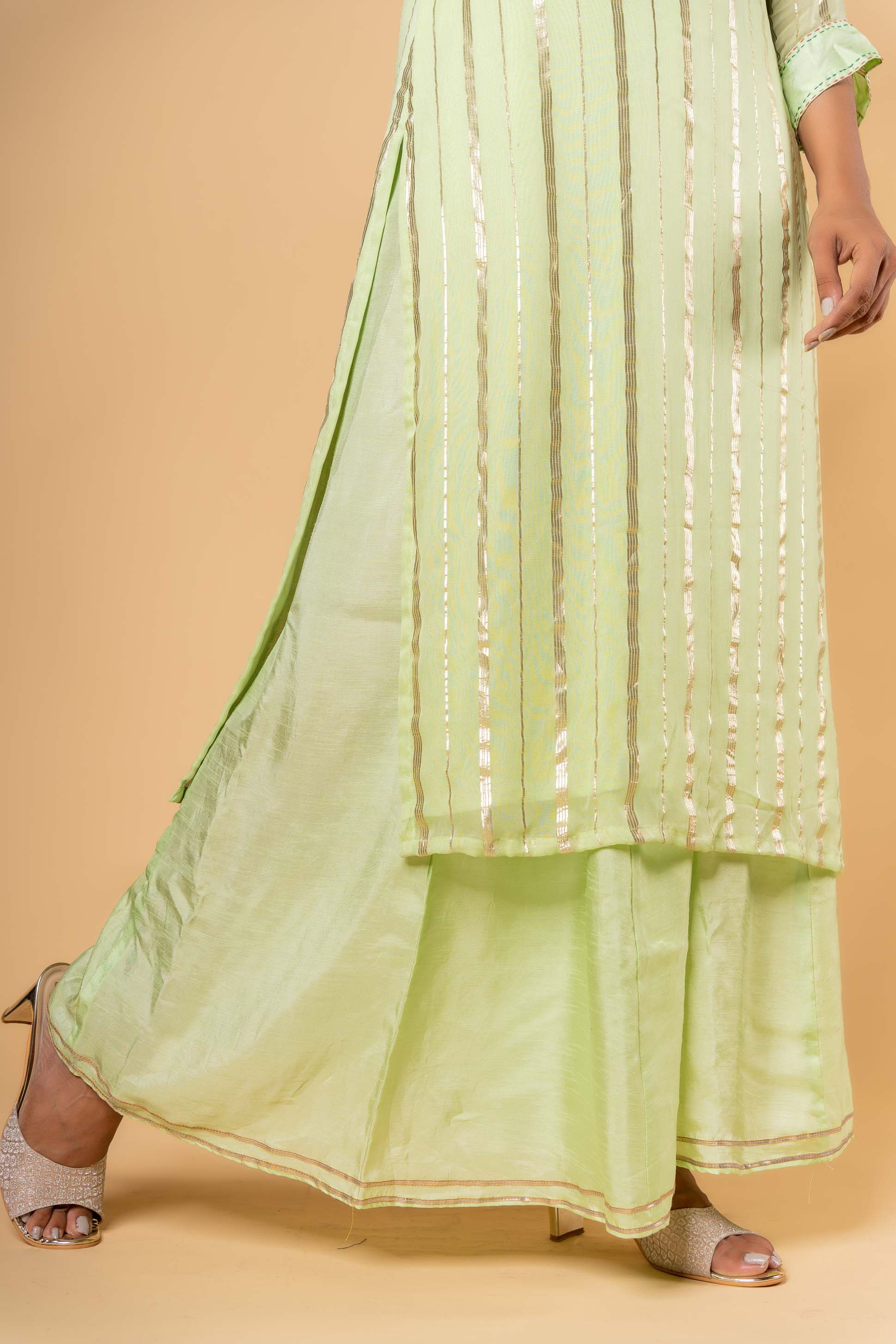 Gourd Green Zari Kurta Palazzo 