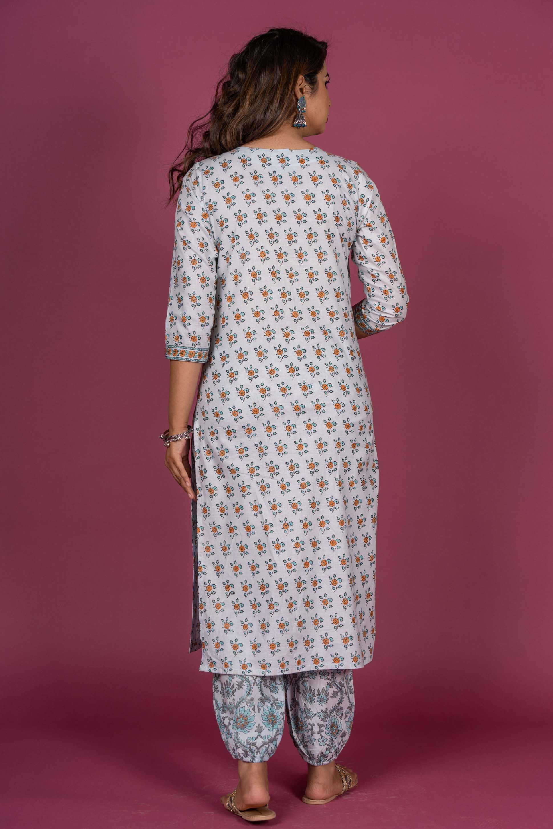 Mist Blue Floral Block Printed Kurta 