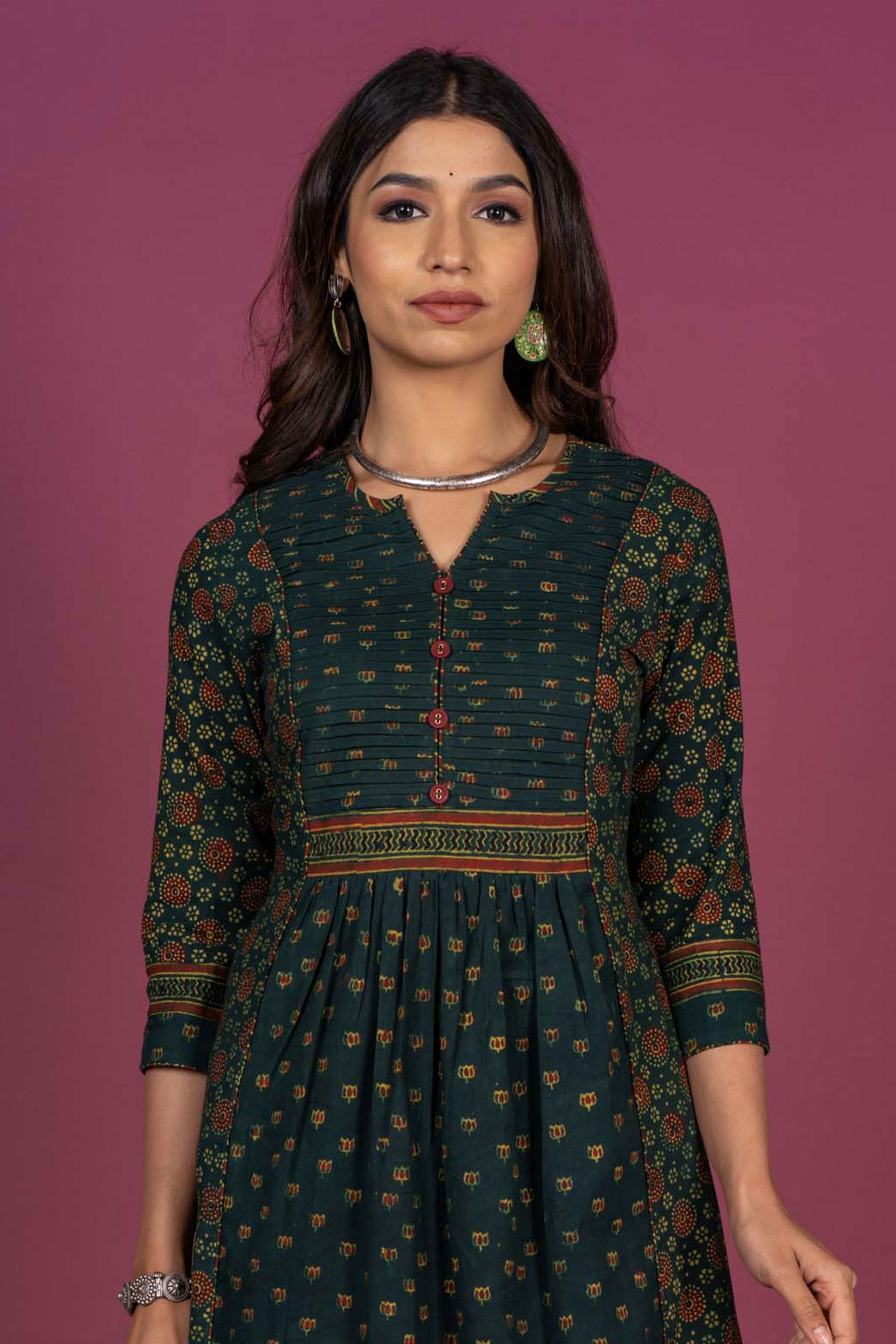 Green Ajrakh Block Printed Kurta 