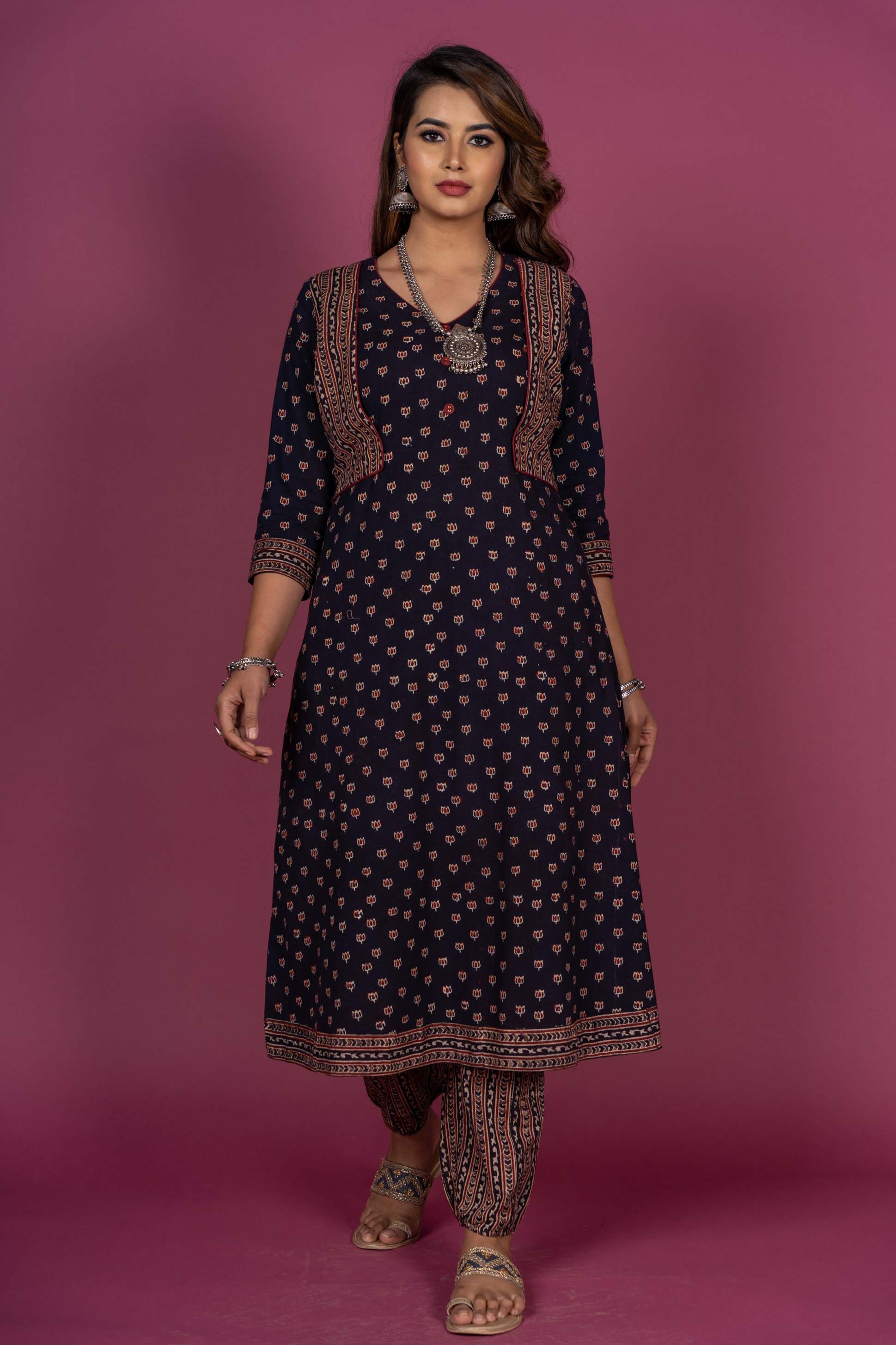 Black Ajrakh Block Printed Kurta 