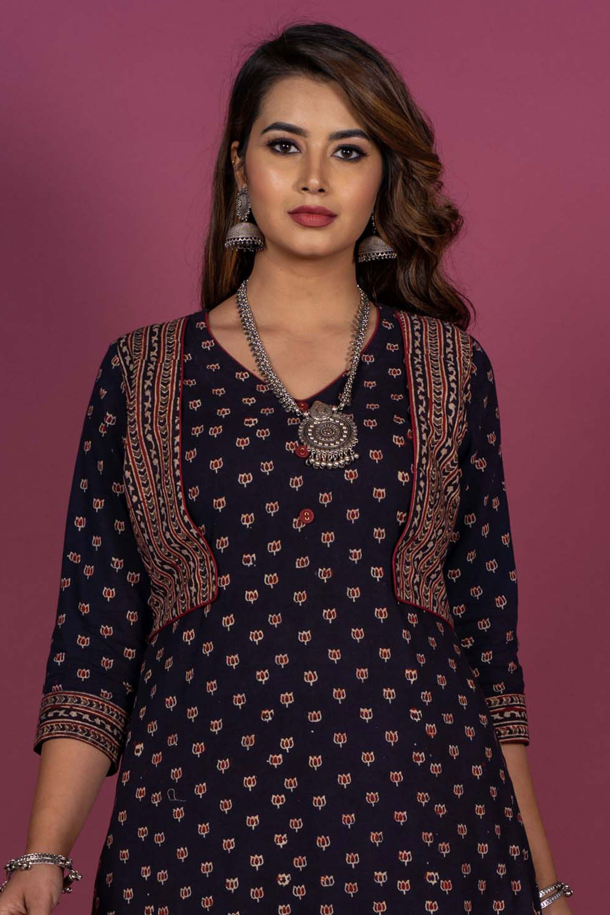 Black Ajrakh Block Printed Kurta 