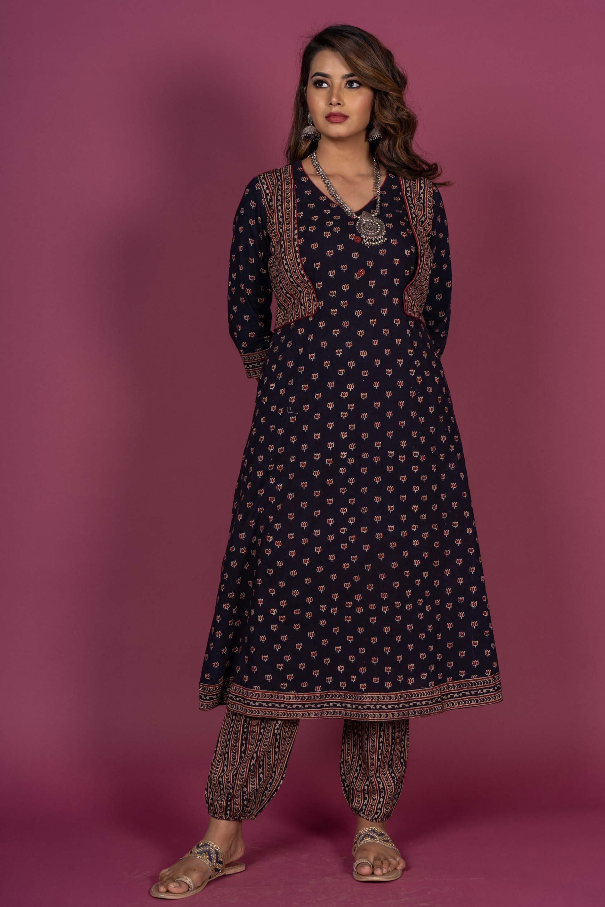 Black Ajrakh Block Printed Kurta 