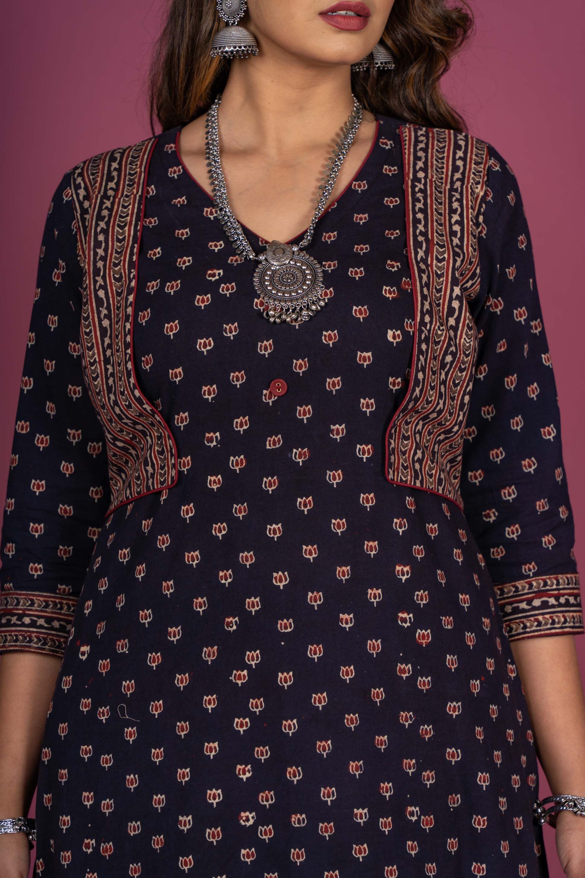 Black Ajrakh Block Printed Kurta 