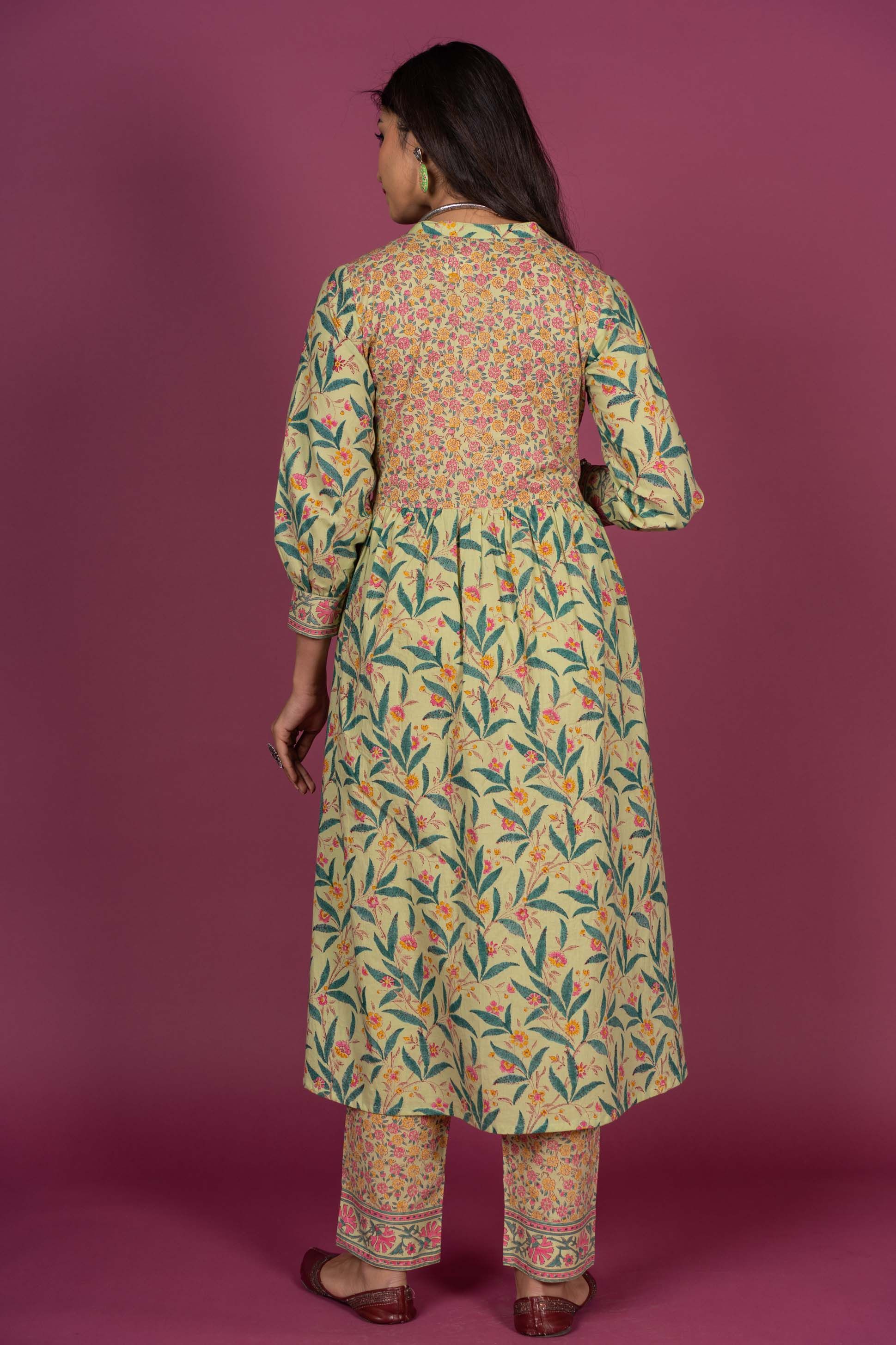 Summer Green Block Printed Kurta 