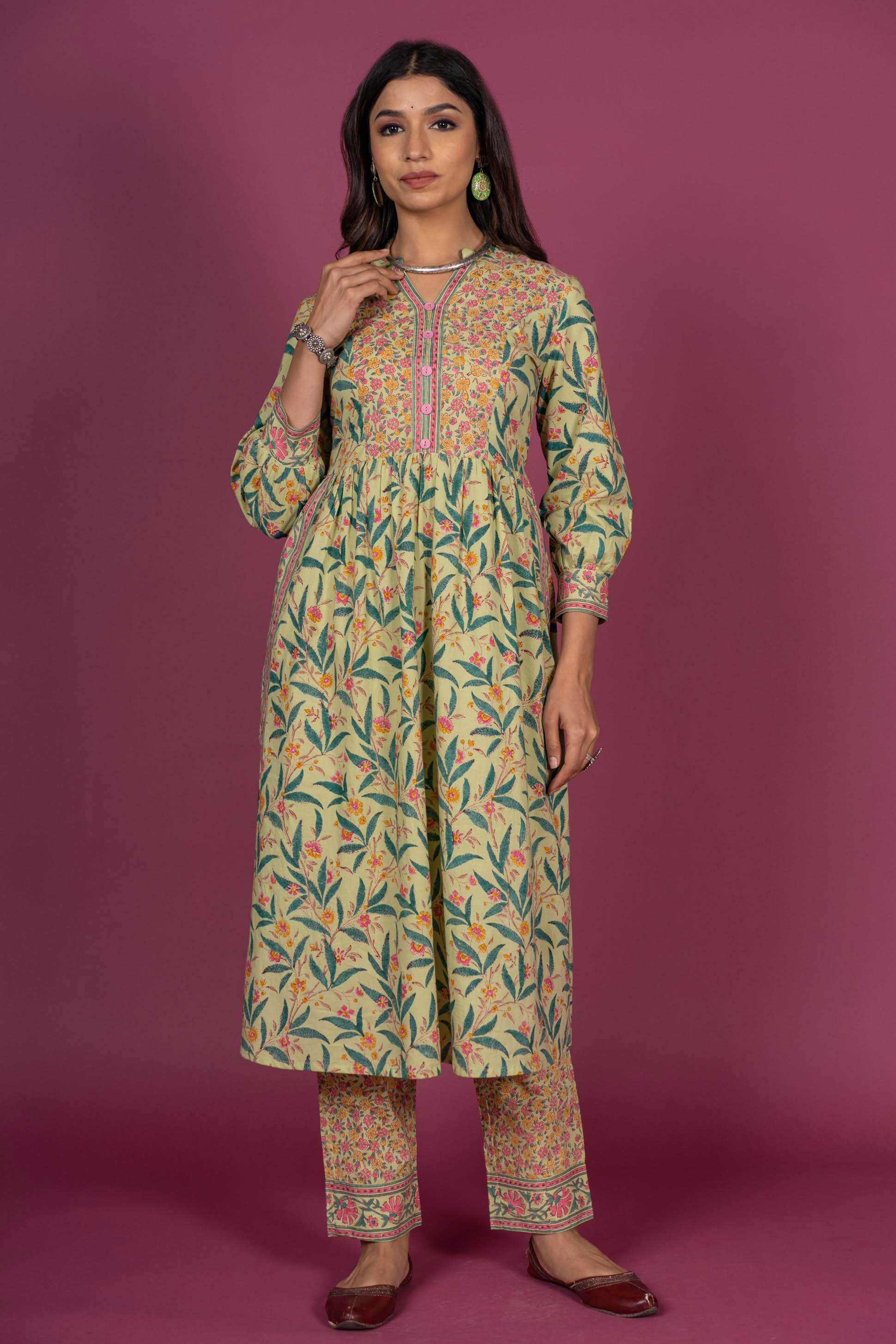 Summer Green Block Printed Kurta 