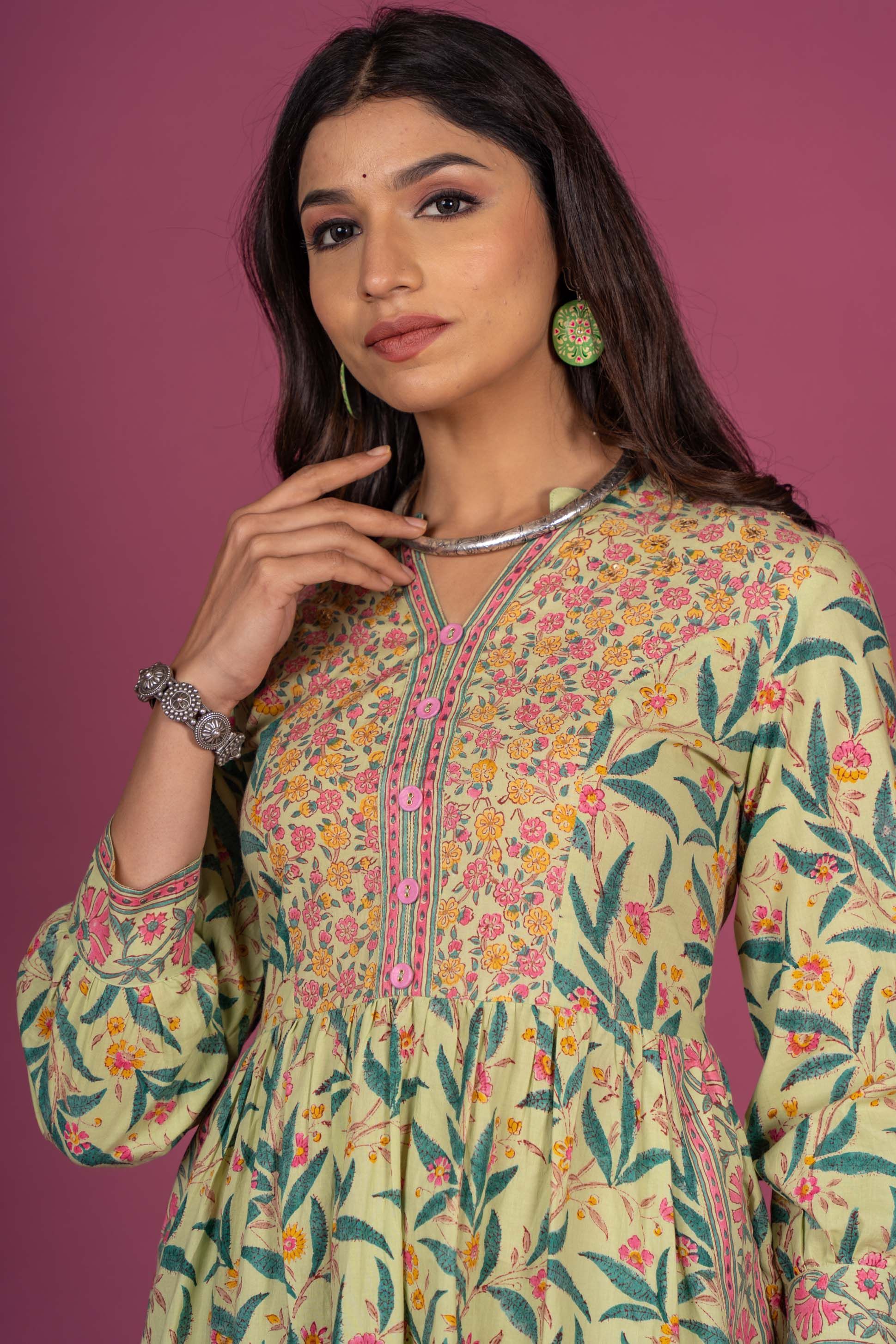 Summer Green Block Printed Kurta 