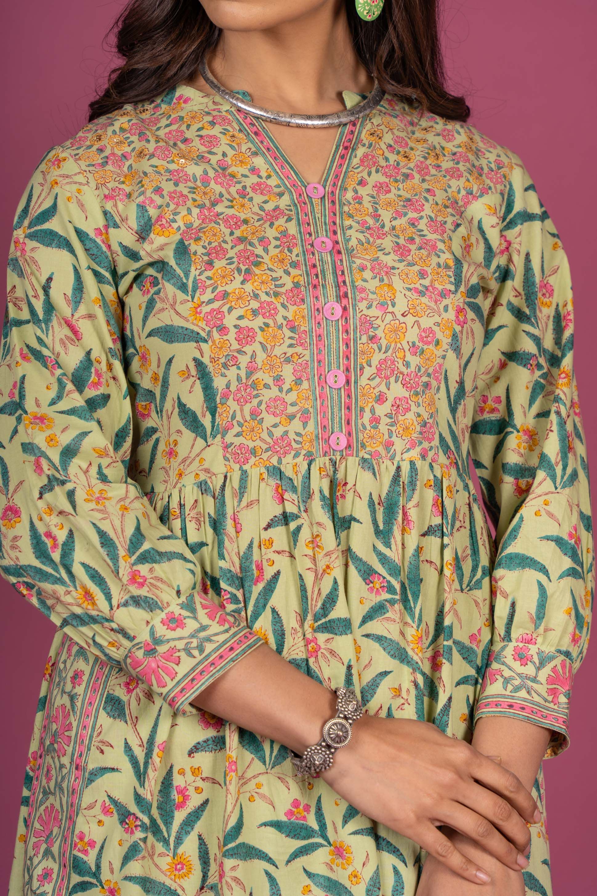 Summer Green Block Printed Kurta 