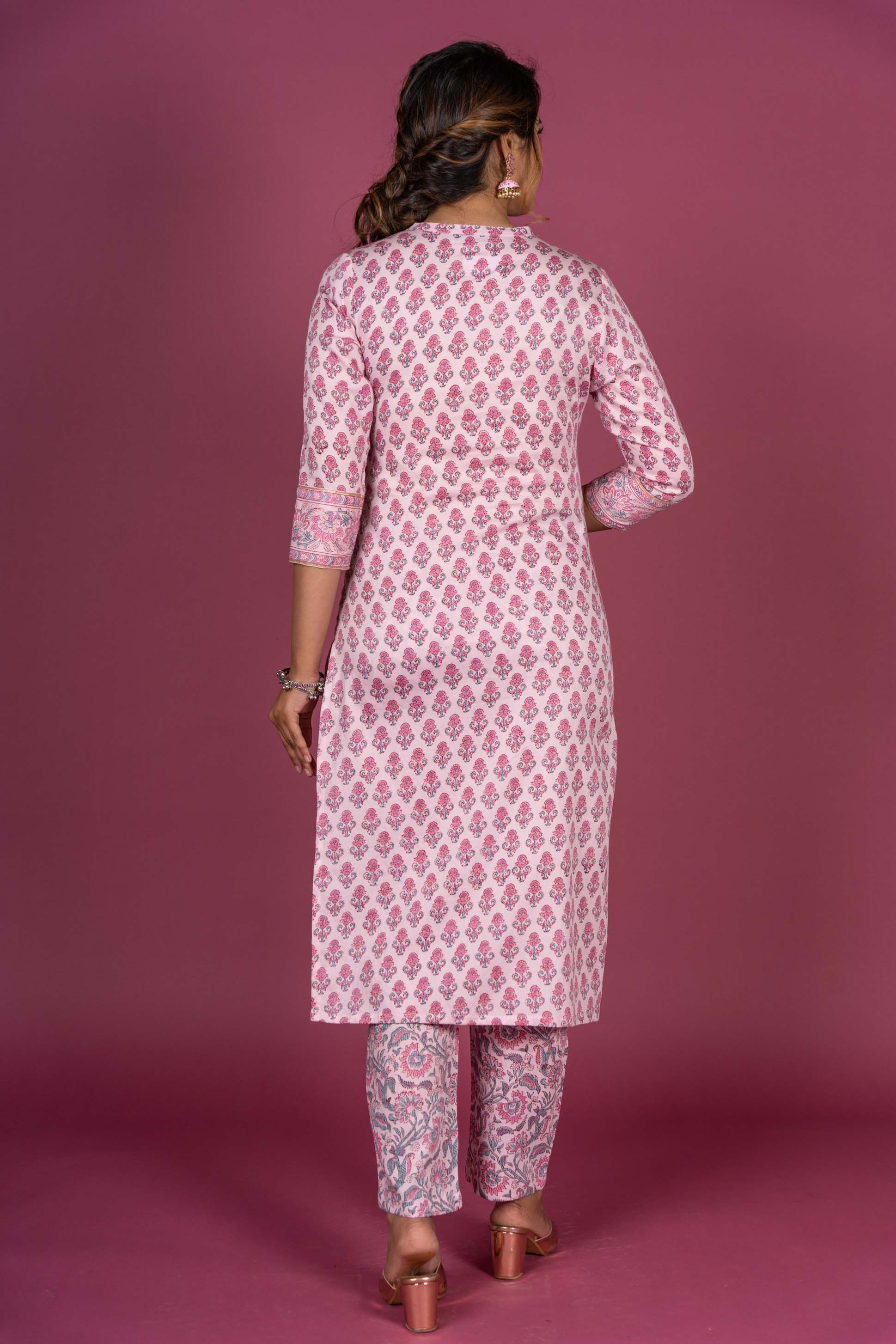 Begonia Pink Block Printed Kurta 