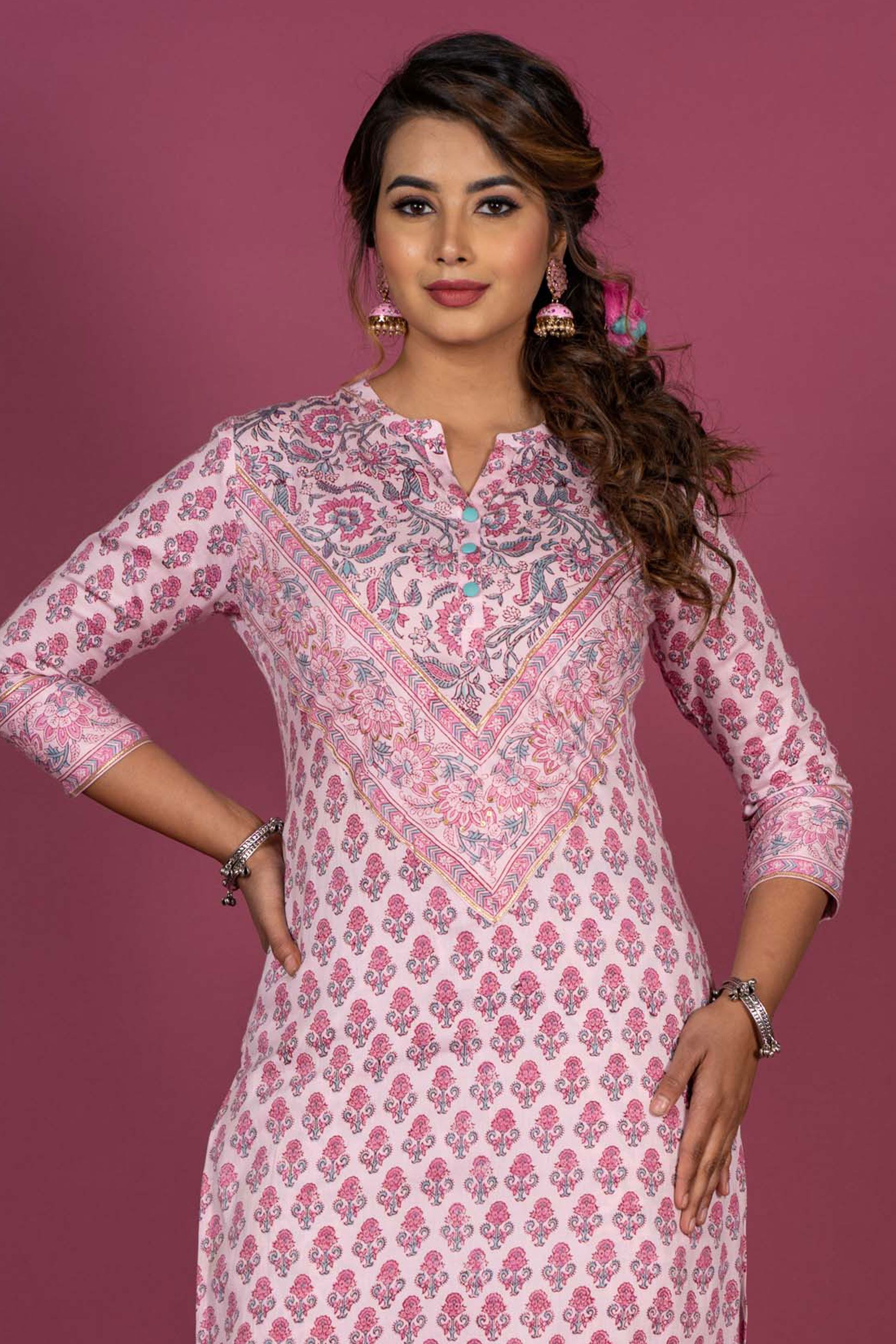 Begonia Pink Block Printed Kurta 