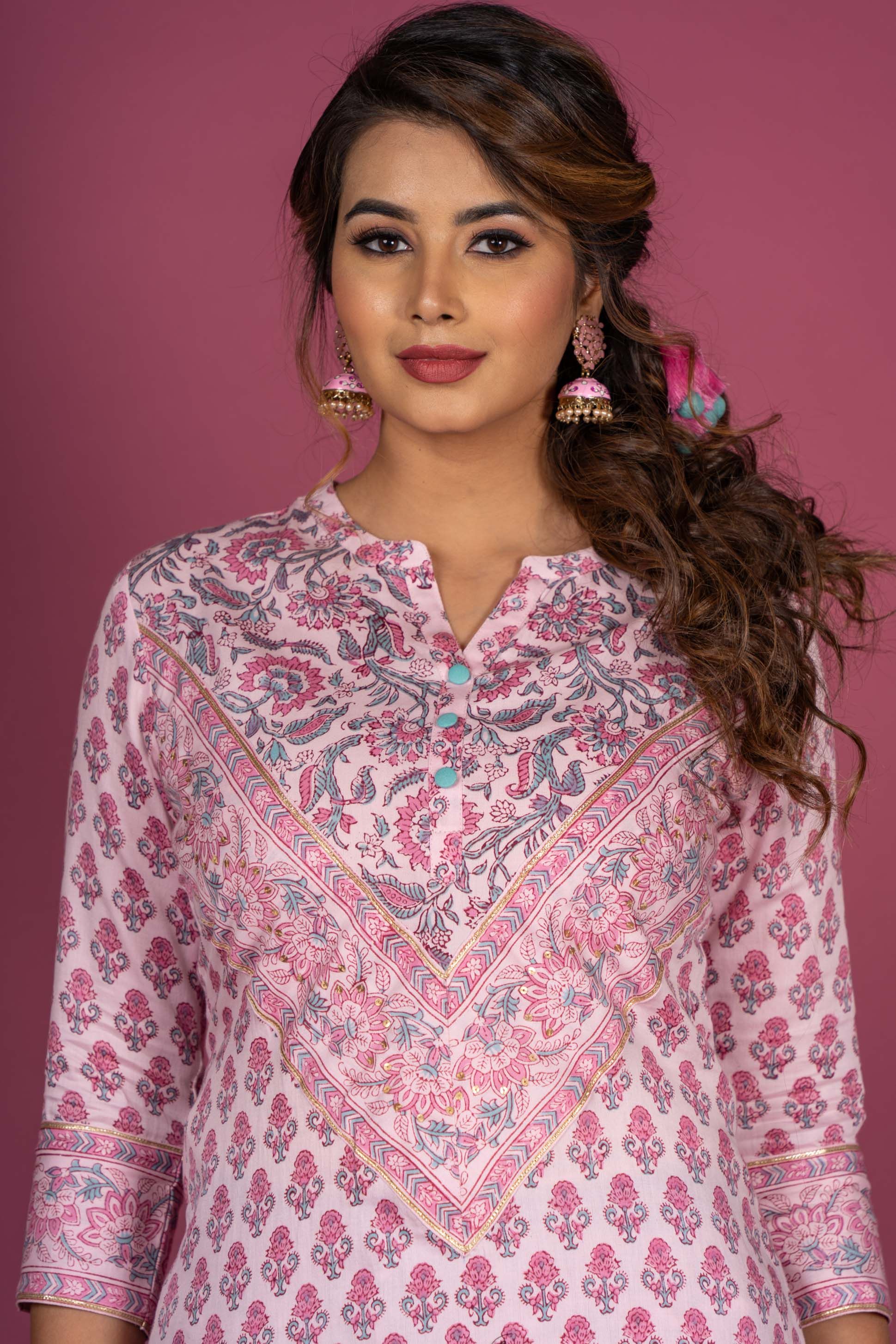 Begonia Pink Block Printed Kurta 