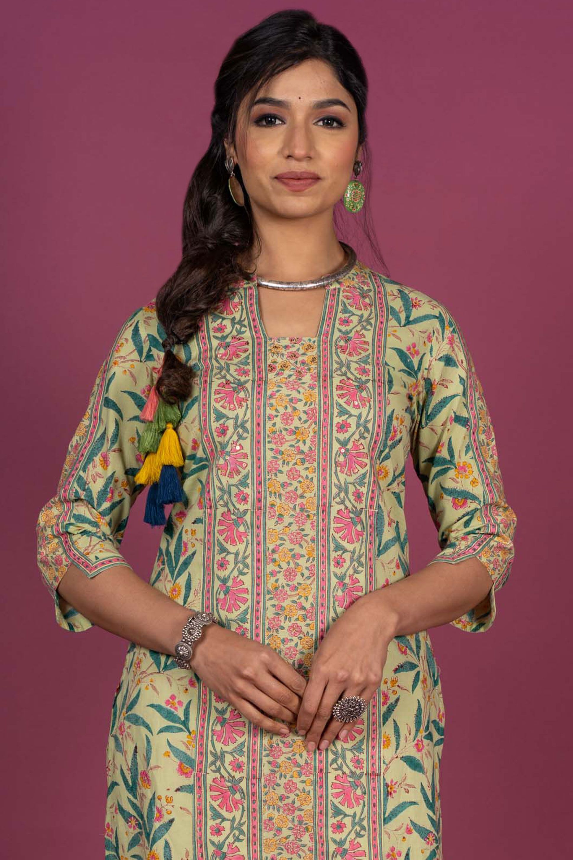 Ash Green Block Printed Kurta 