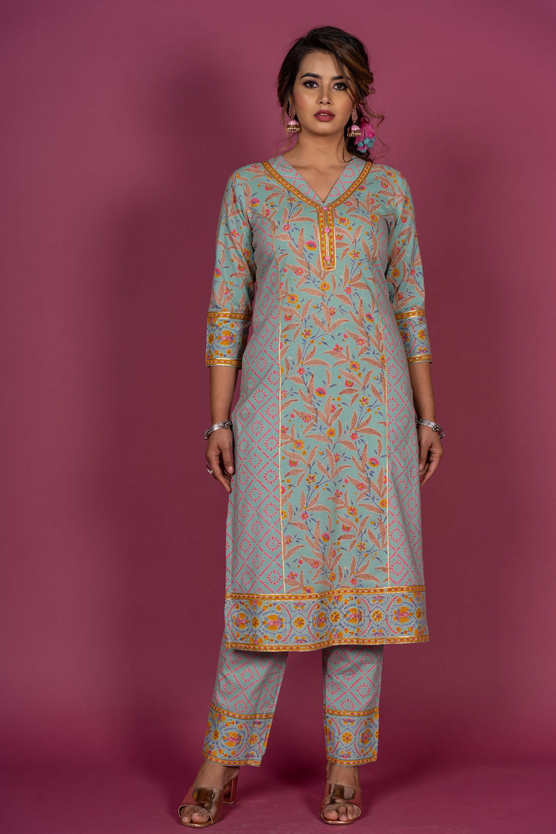 Bud Green Block Printed Kurta 