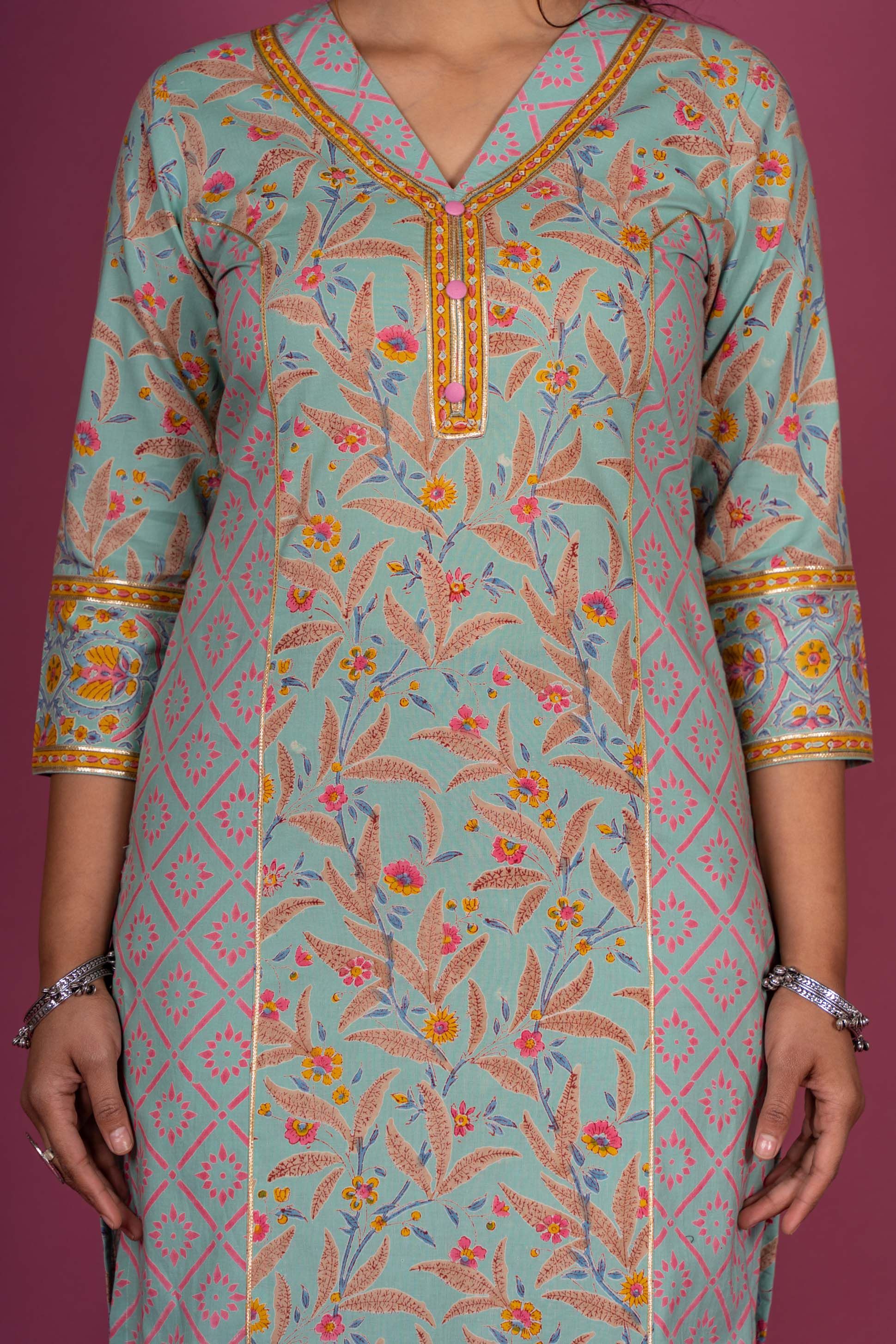 Bud Green Block Printed Kurta 