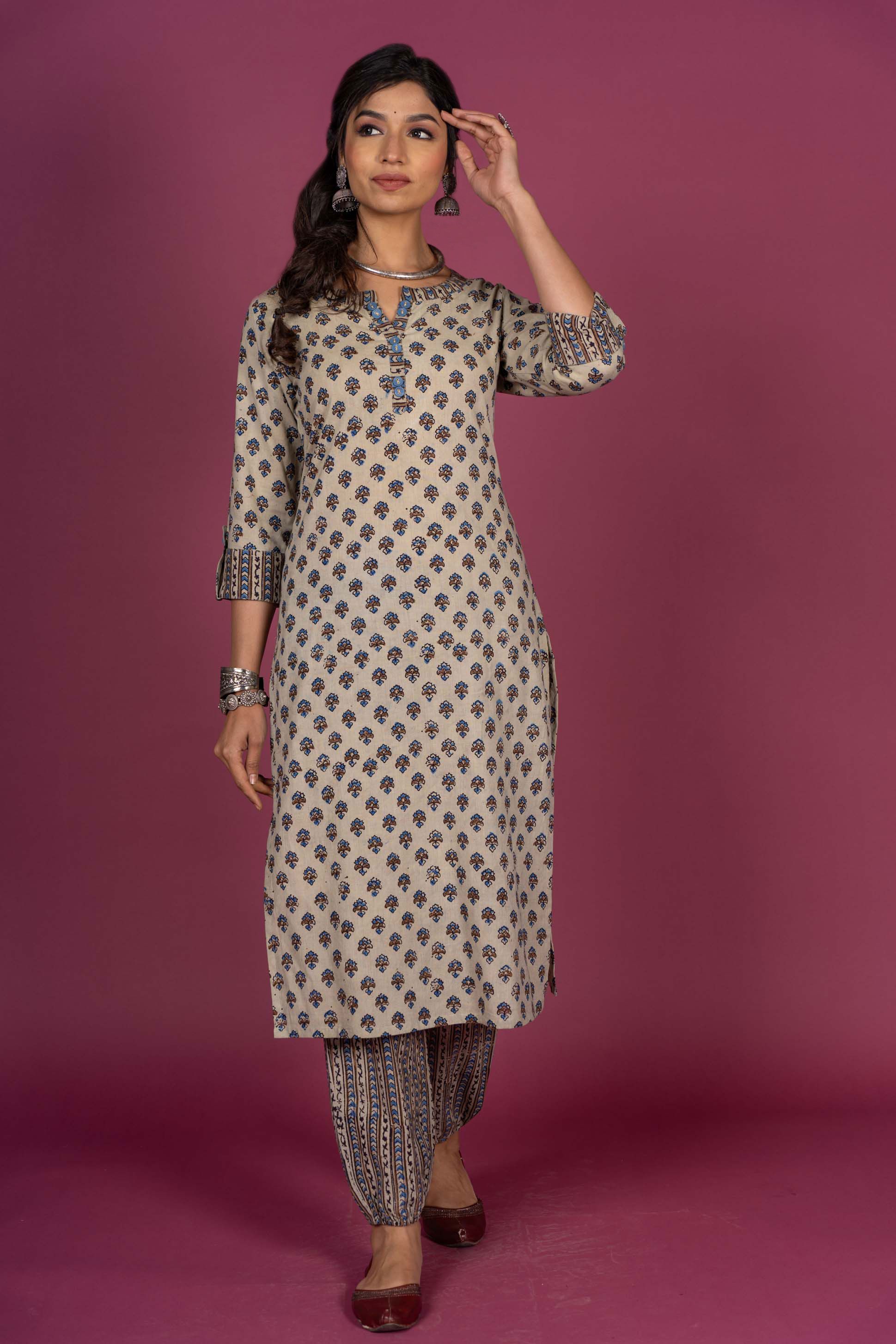 Sandshell Ajrakh Block Printed Kurta 