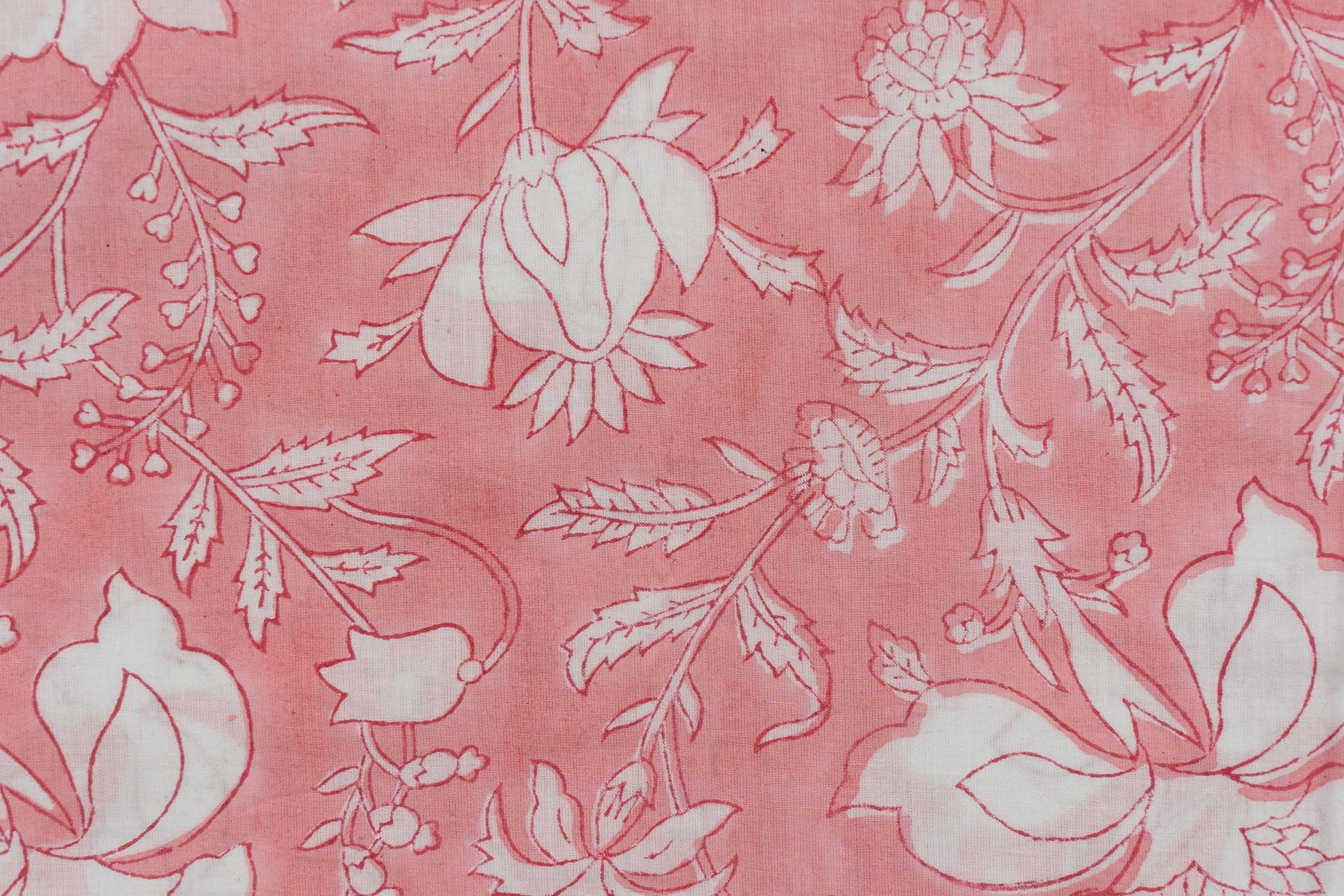 Blossom Pink Hand Block Printed Cotton Fabric