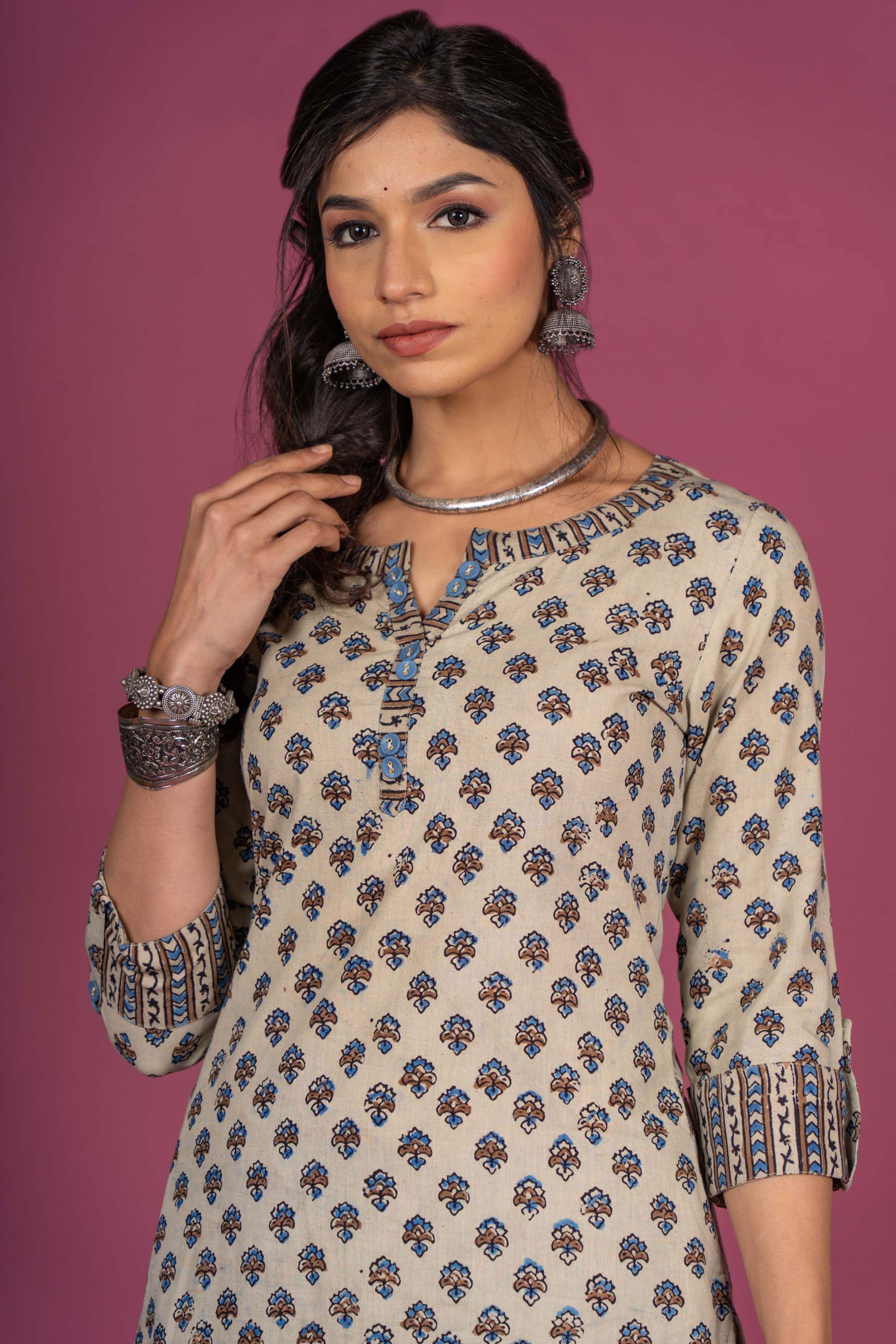 Sandshell Ajrakh Block Printed Kurta 