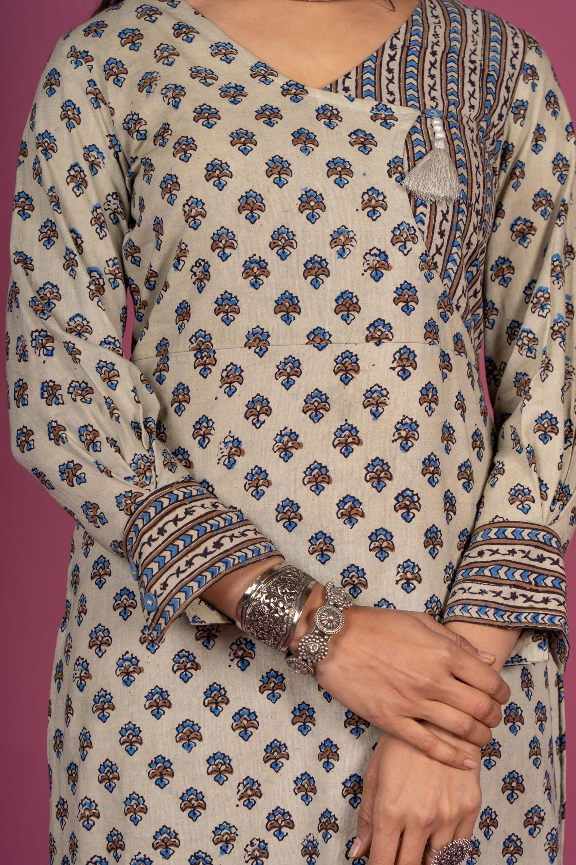 Seed Pearl Ajrakh Block Printed Kurta Set