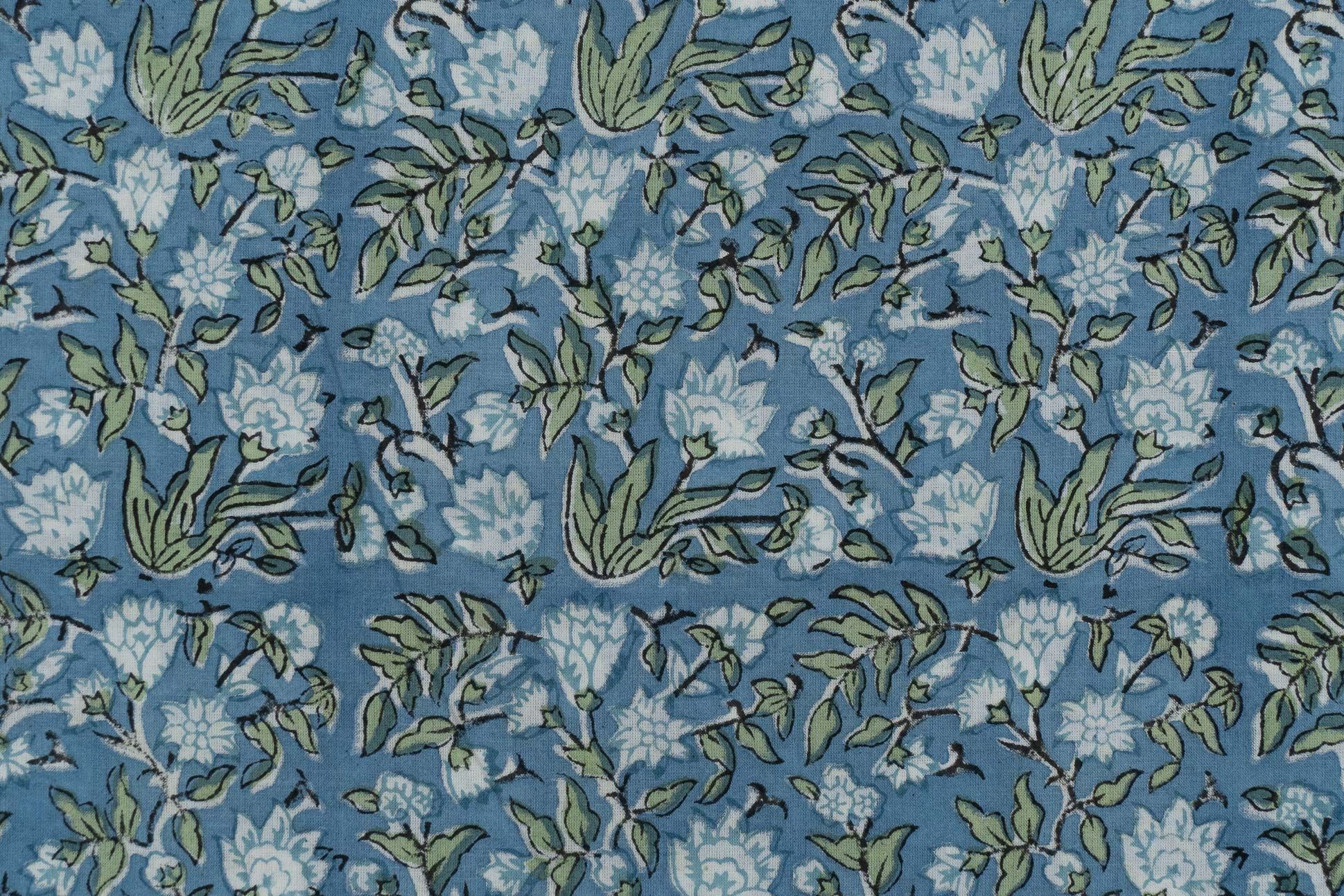 Air Blue Hand Block Printed Cotton Fabric