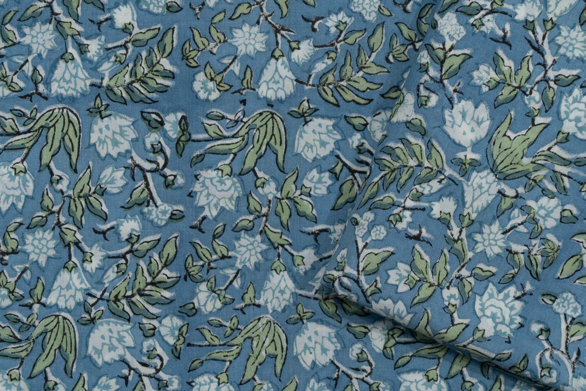 Air Blue Hand Block Printed Cotton Fabric