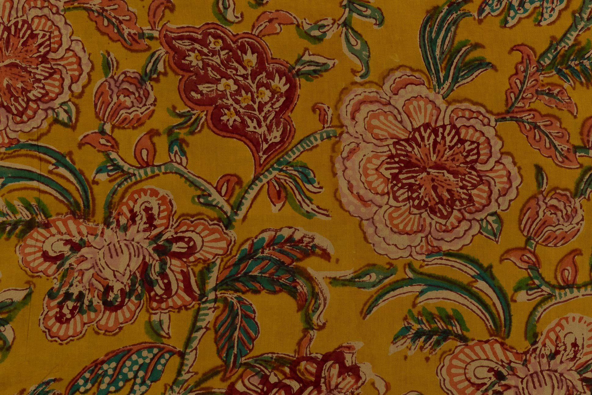 Golden Mustard Hand Block Printed Cotton Fabric