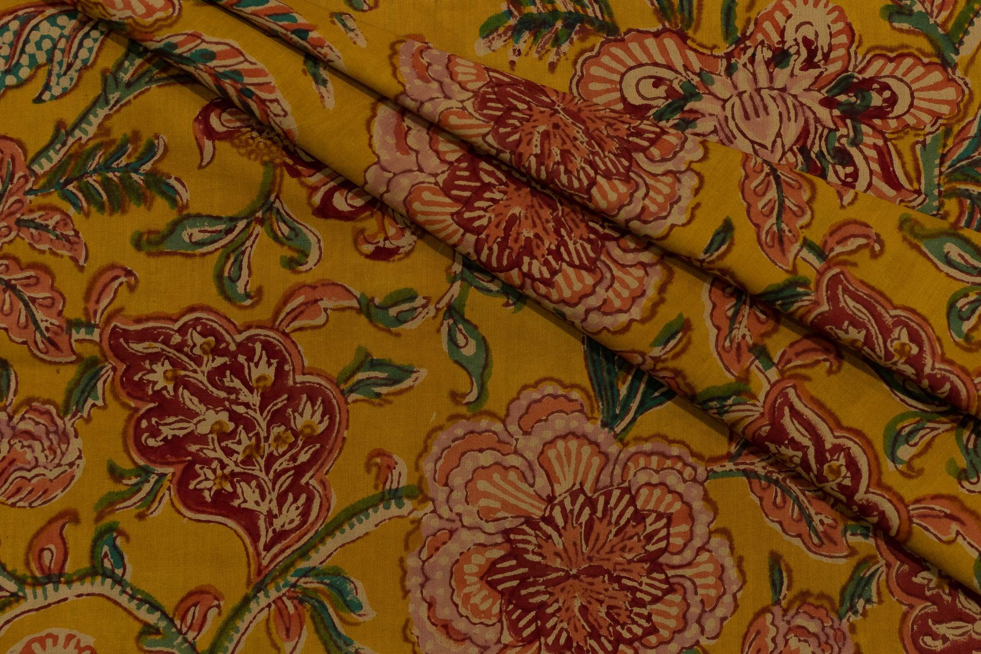 Golden Mustard Hand Block Printed Cotton Fabric