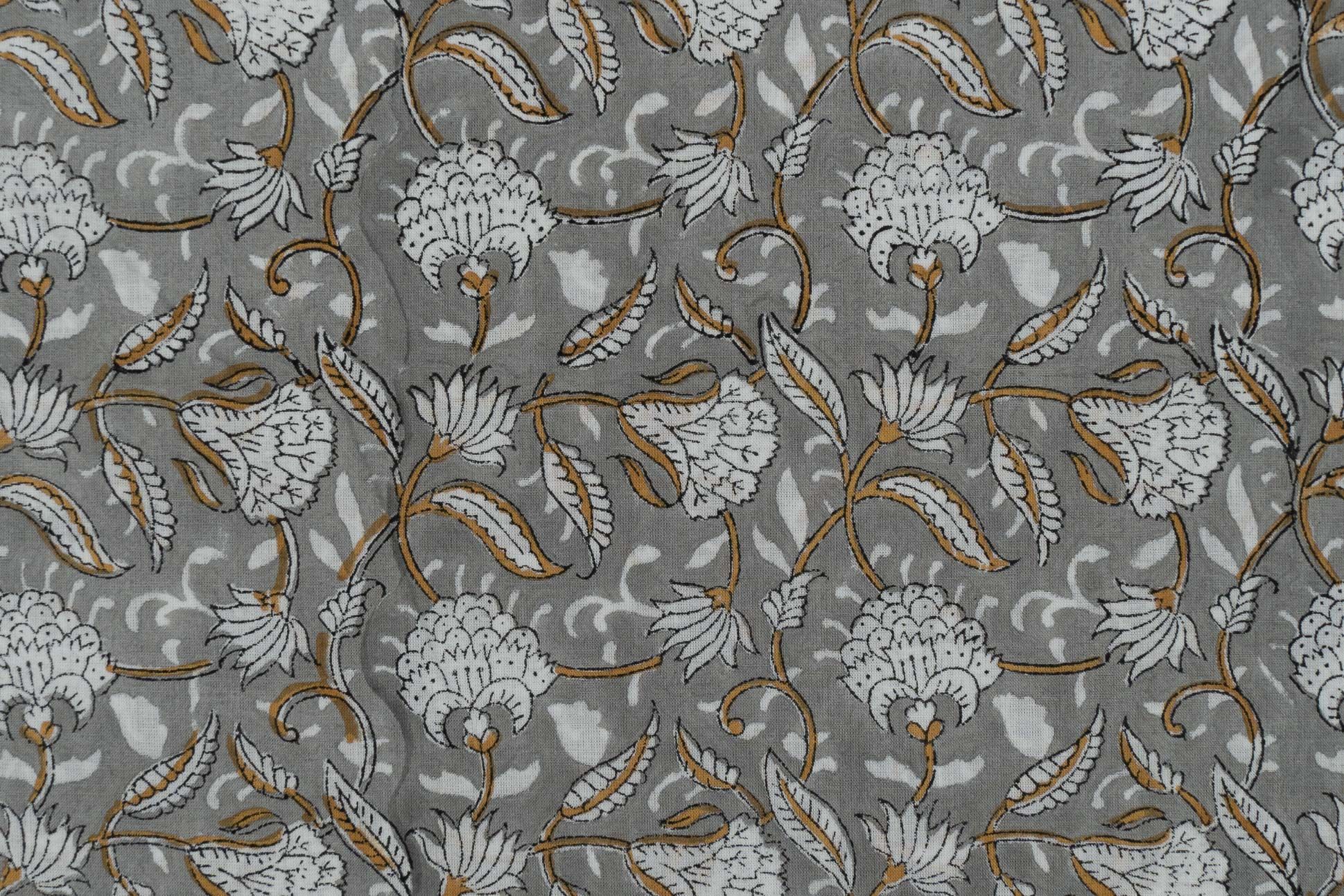 Silver Grey Hand Block Printed Cotton Fabric