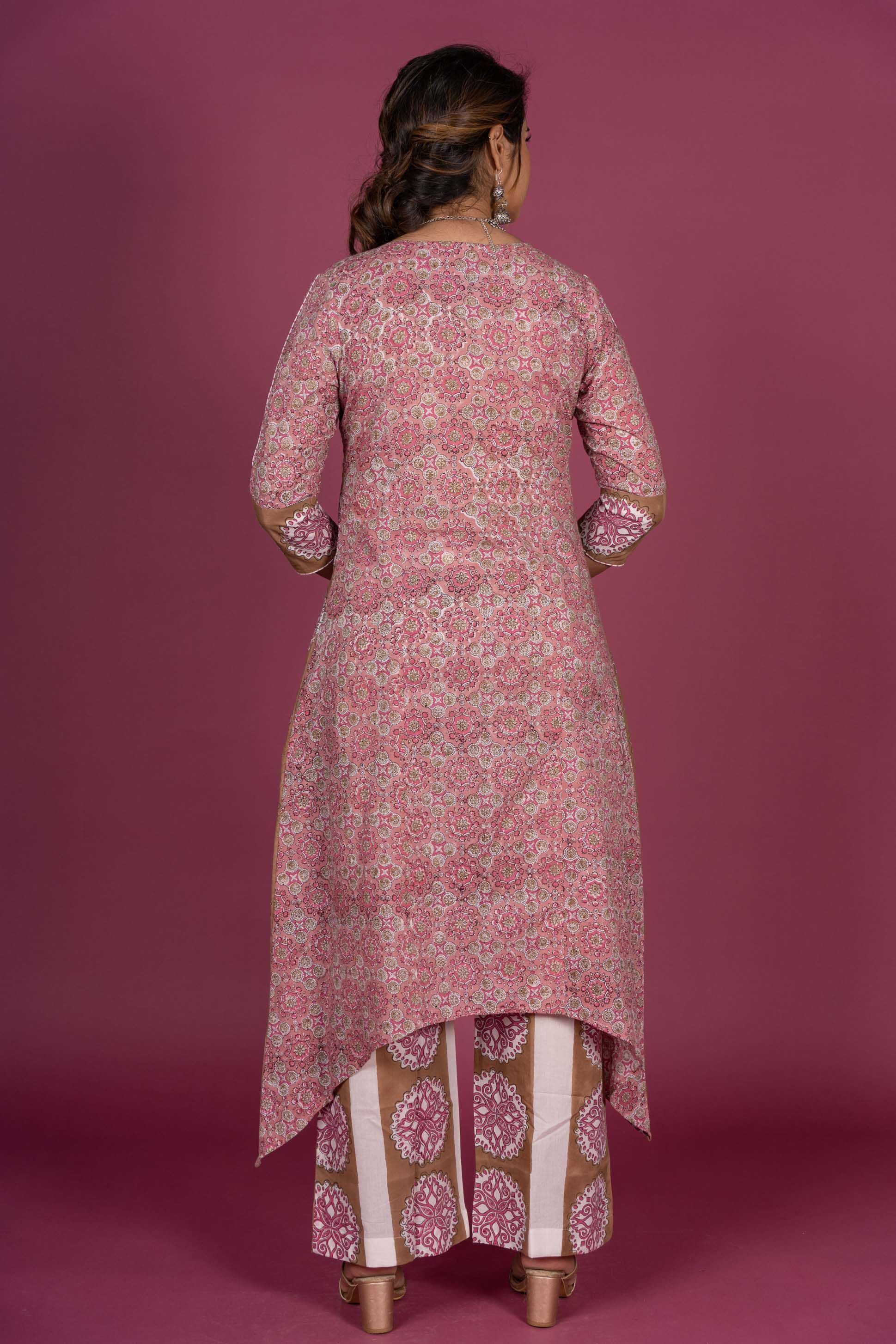 Carmine Pink Block Printed Kurta Set 