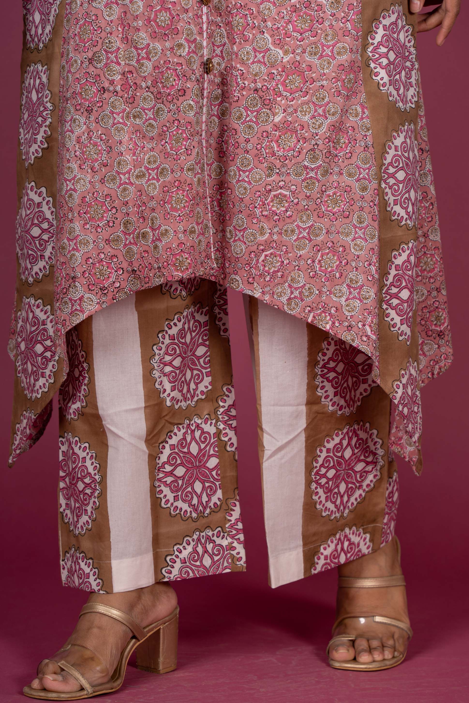 Carmine Pink Block Printed Kurta Set 