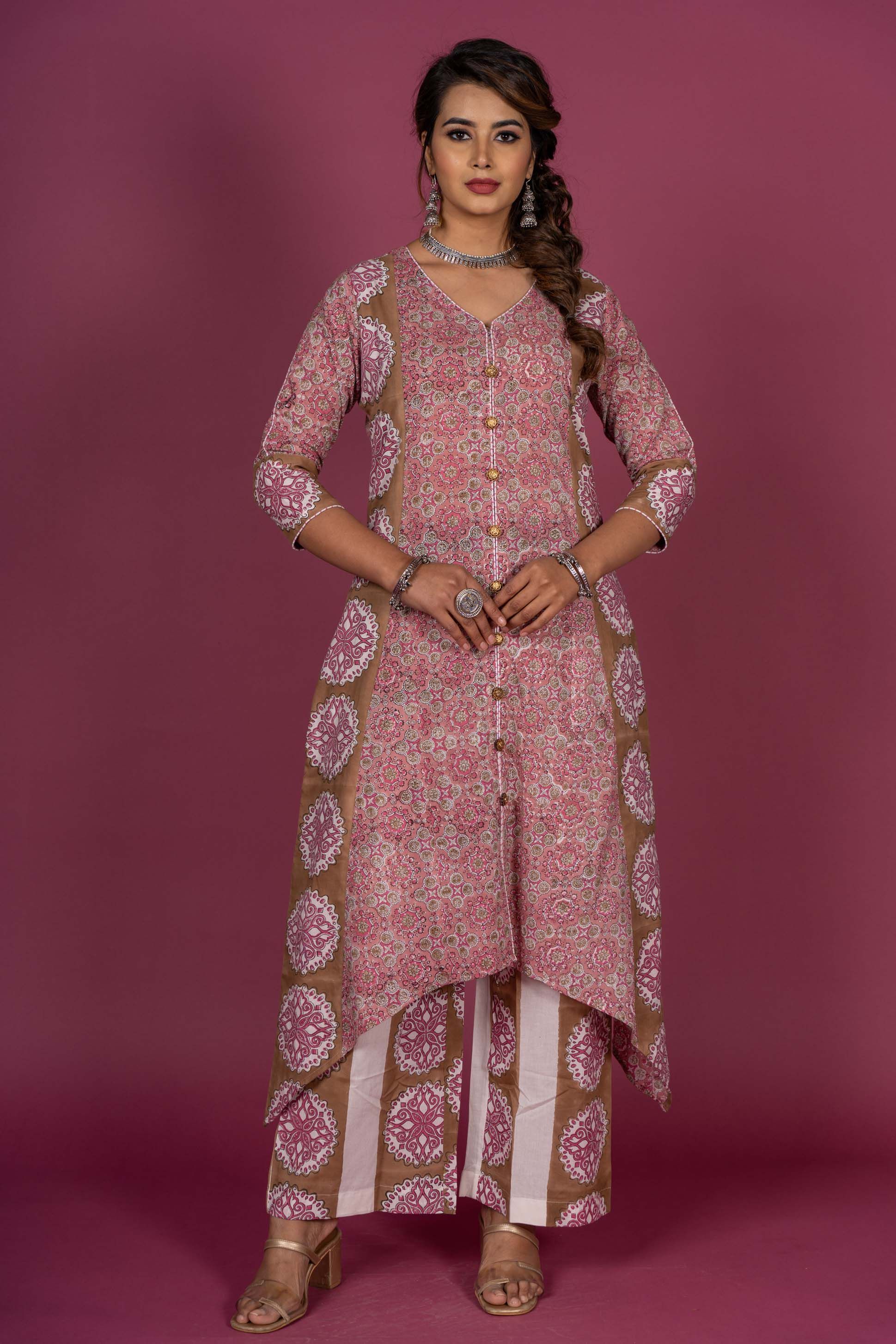 Carmine Pink Block Printed Kurta Set 