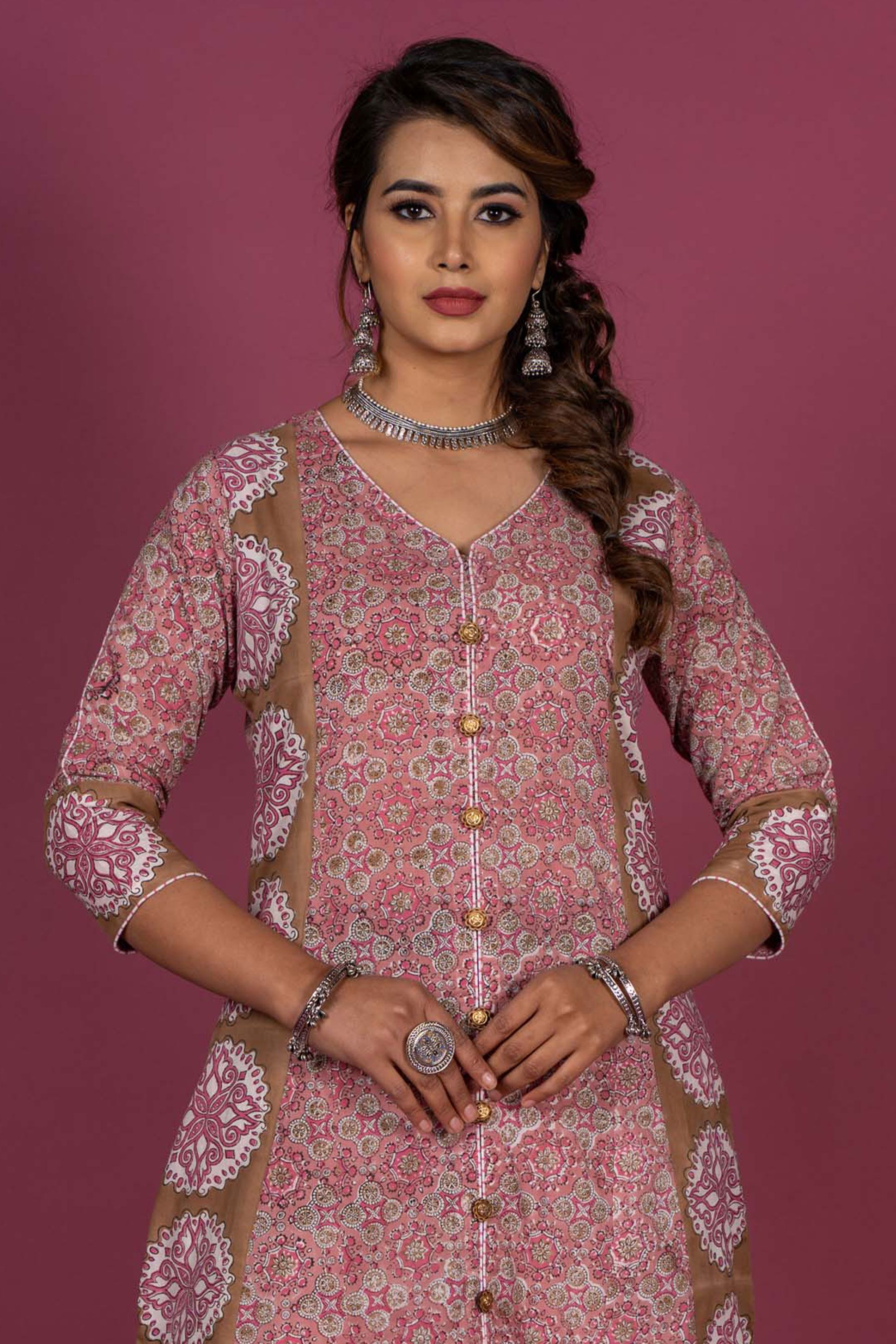 Carmine Pink Block Printed Kurta 