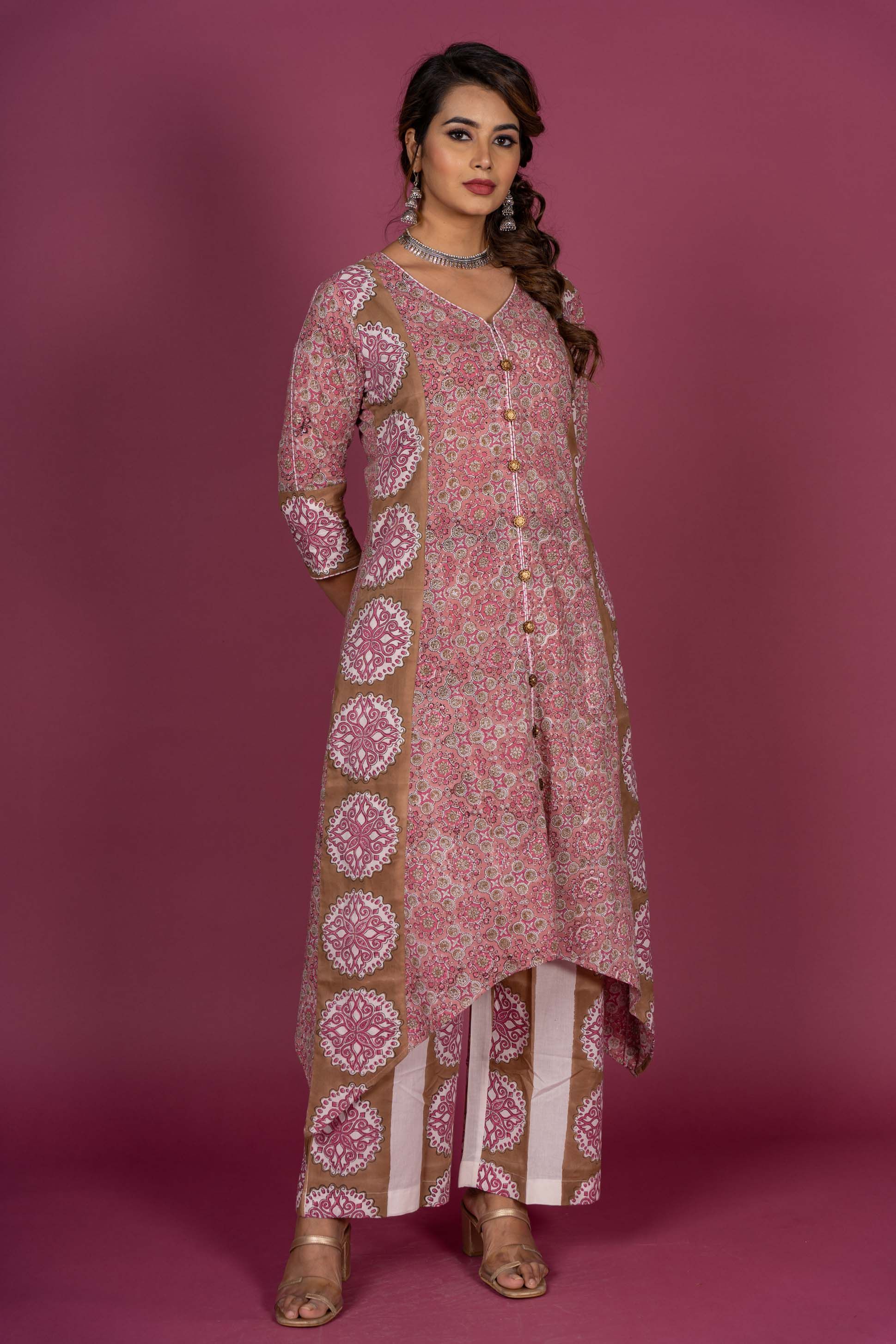 Carmine Pink Block Printed Kurta Set 