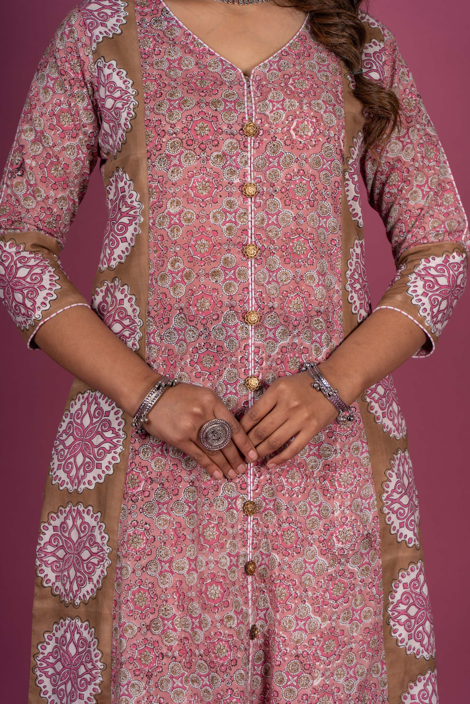 Carmine Pink Block Printed Kurta Set 