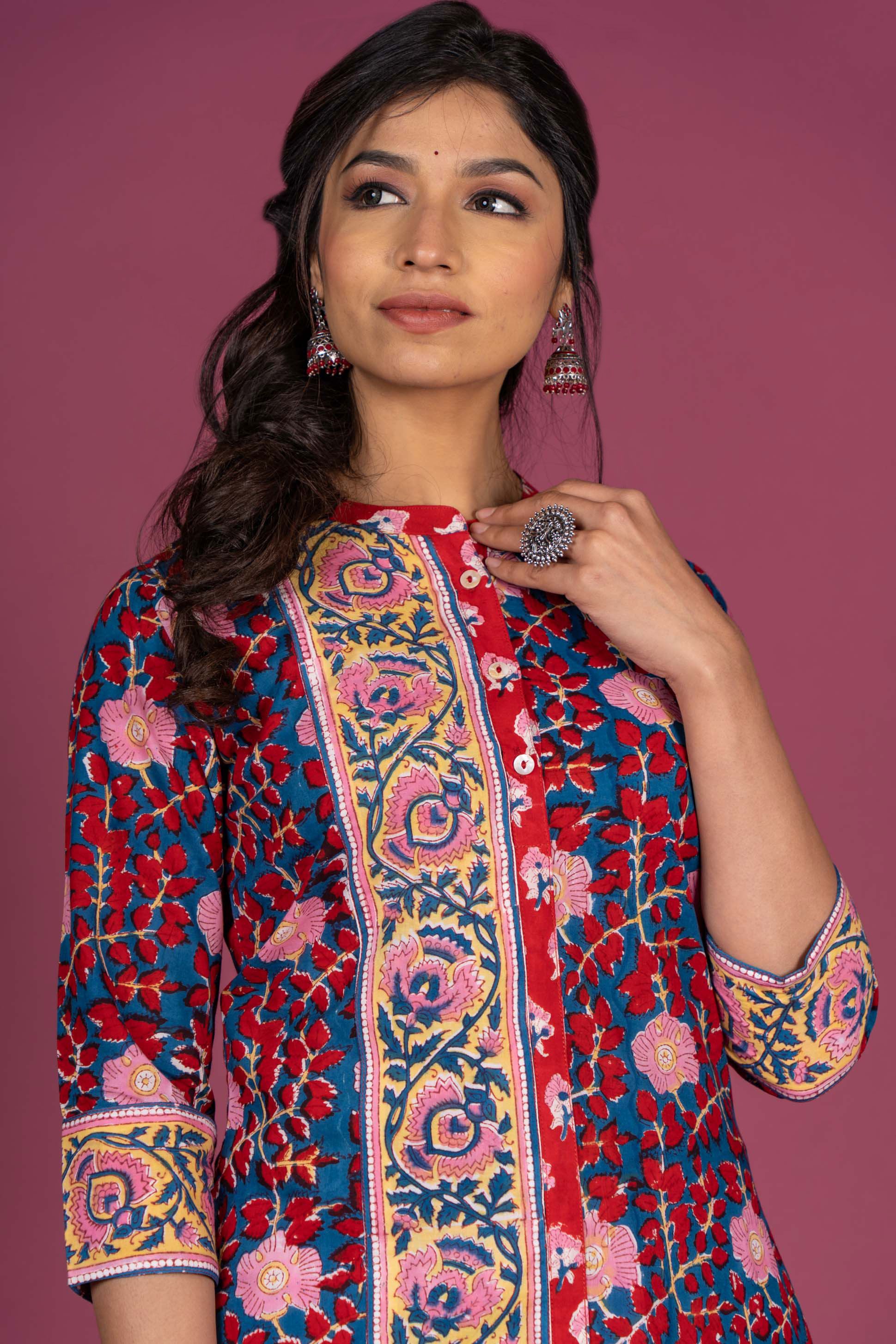 Bright Floral Block Printed Kurta