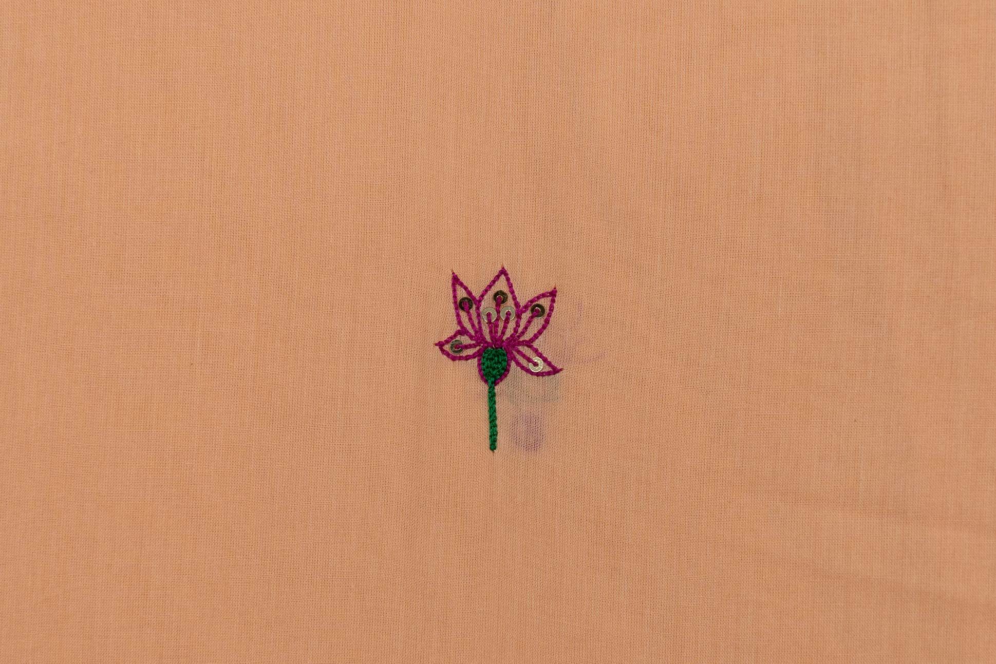 Cadmium Peach Embroidered Cotton Fabric