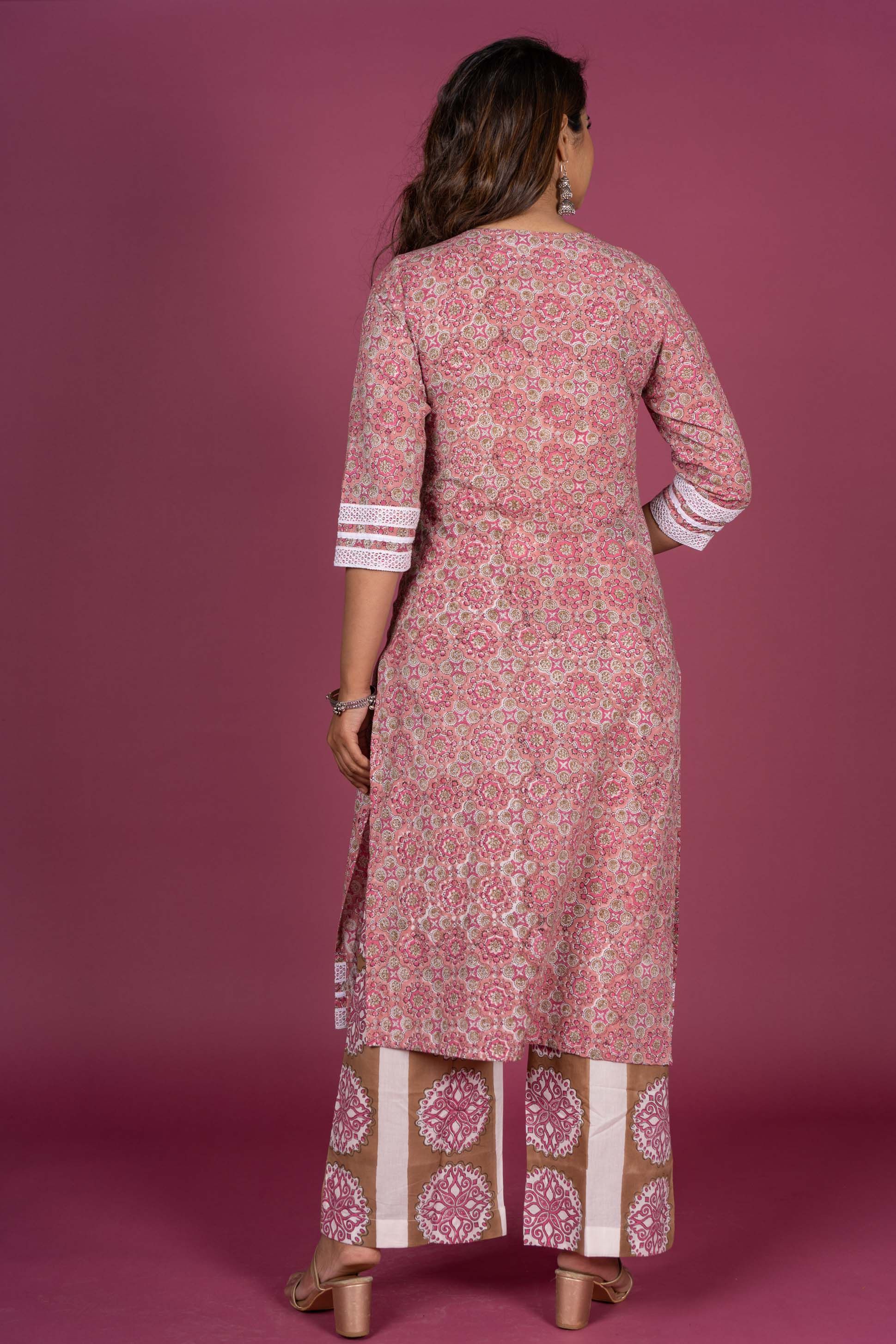 Rose Pink Block Printed Kurta 