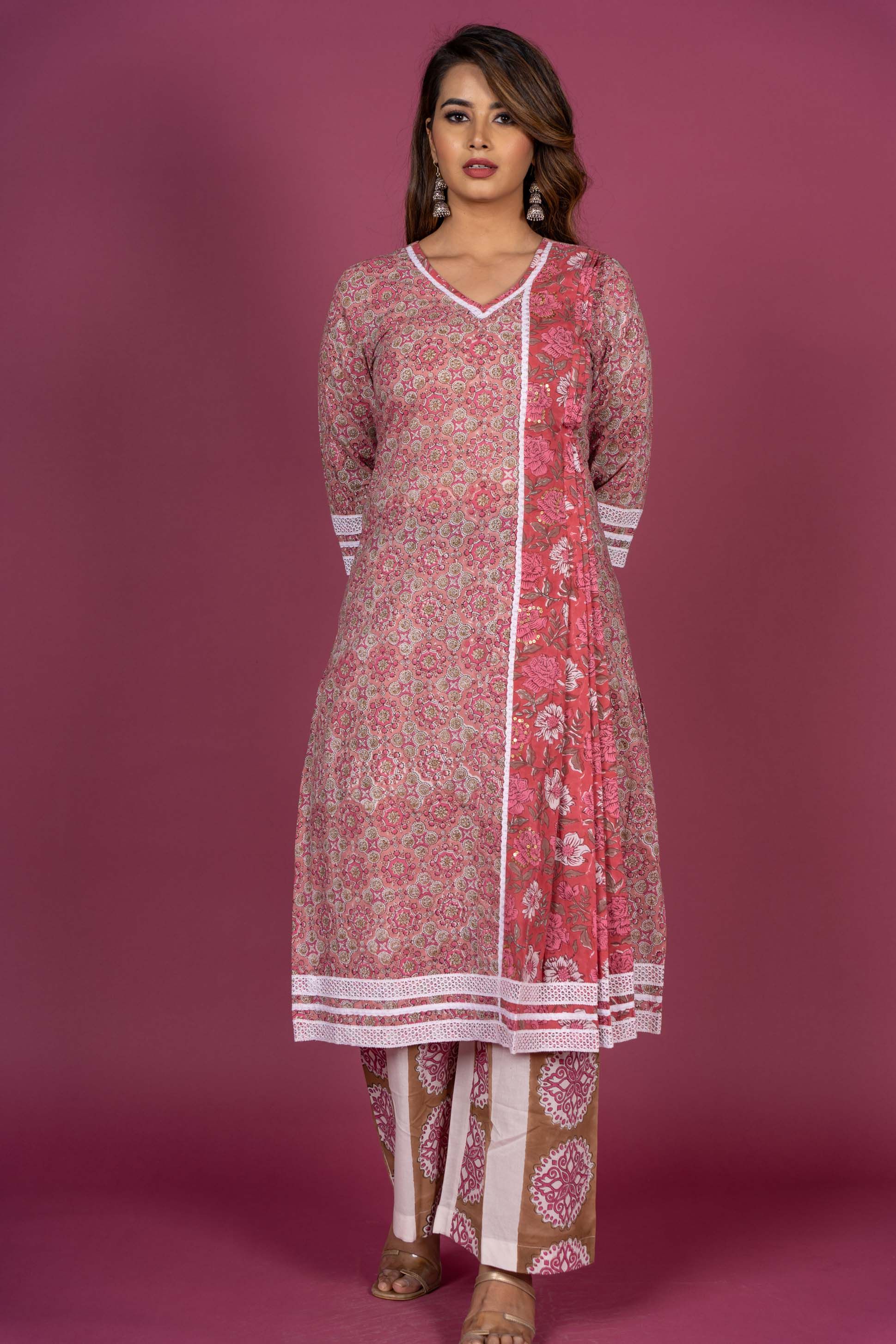 Rose Pink Block Printed Kurta 