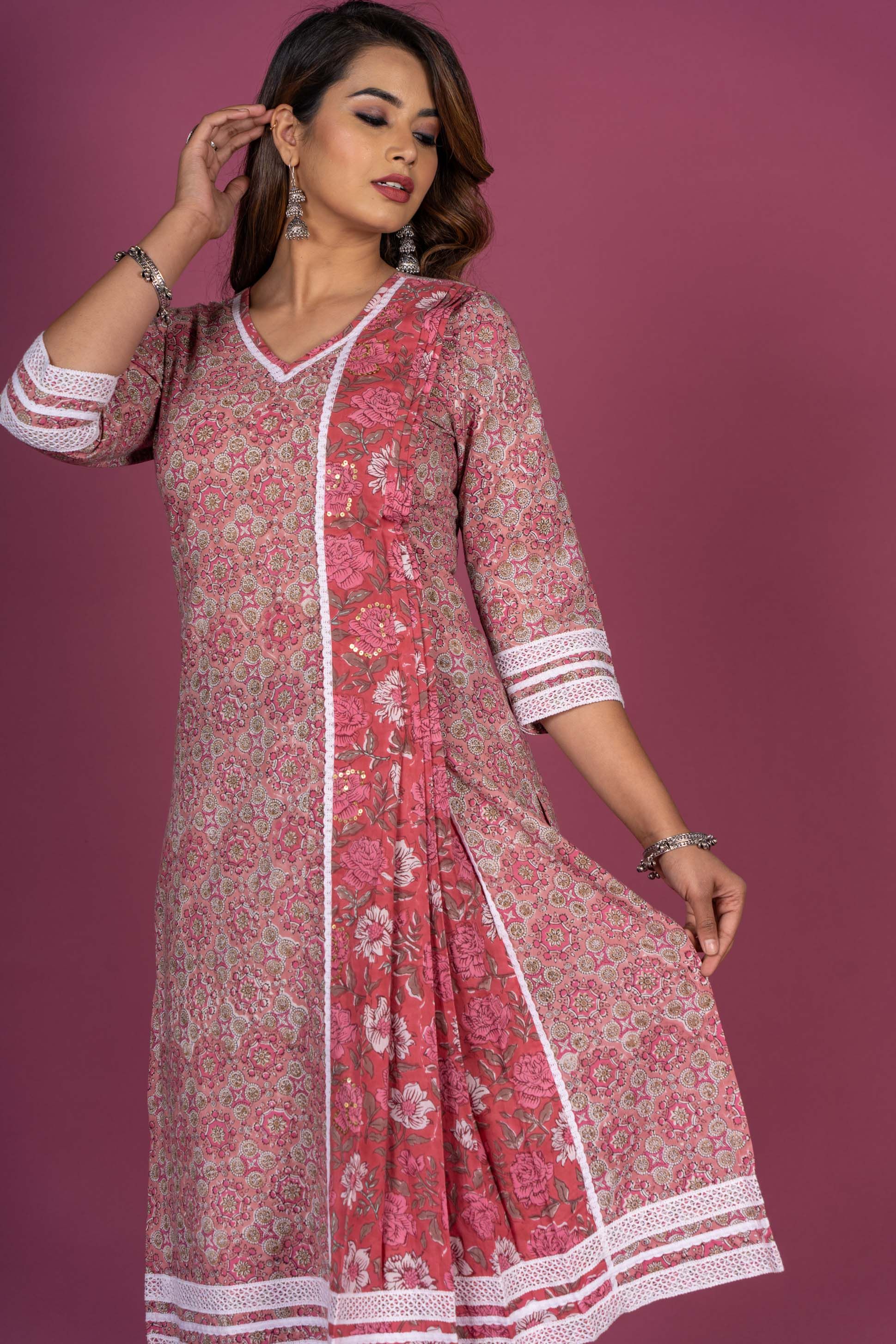 Rose Pink Block Printed Kurta 