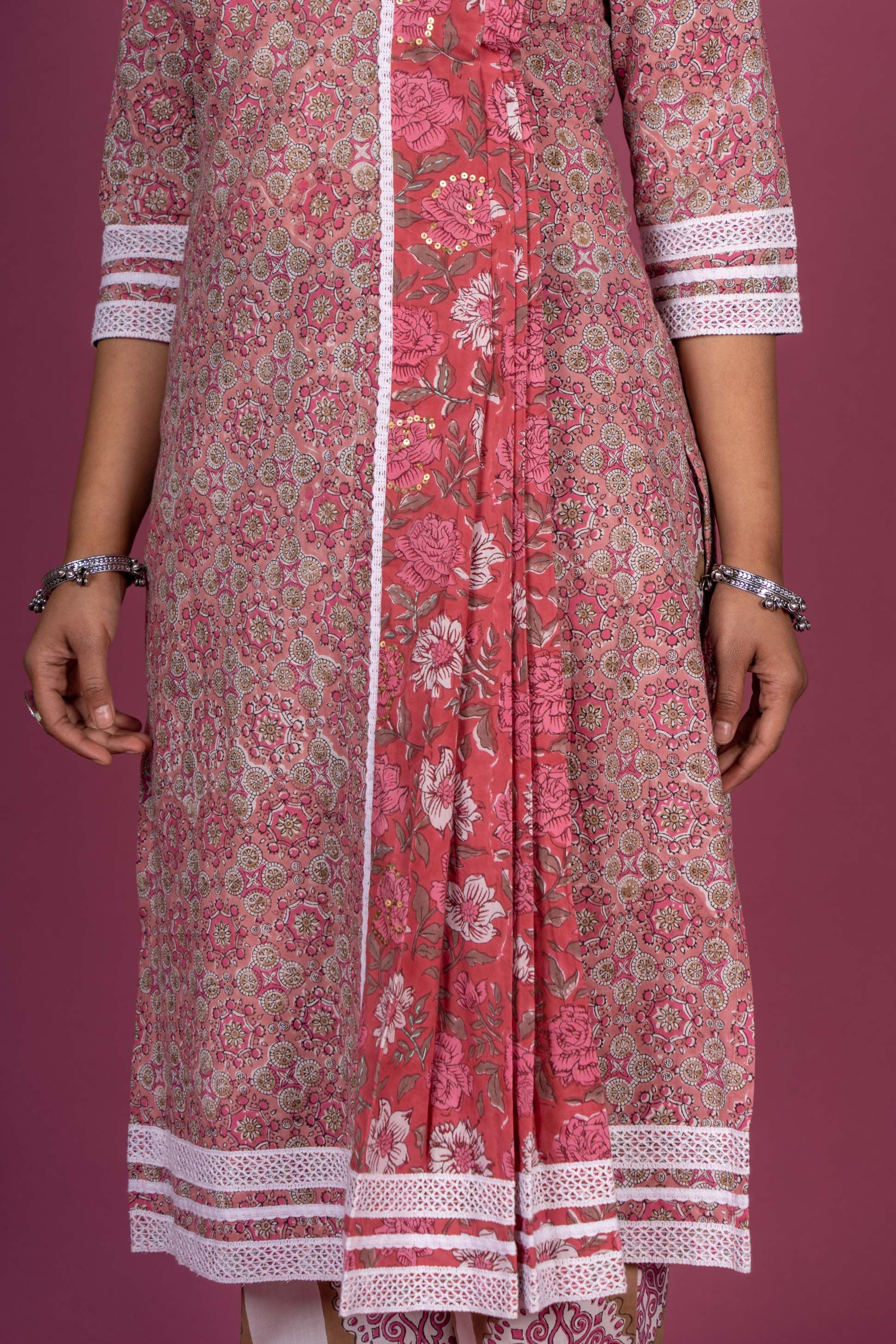 Rose Pink Block Printed Kurta 