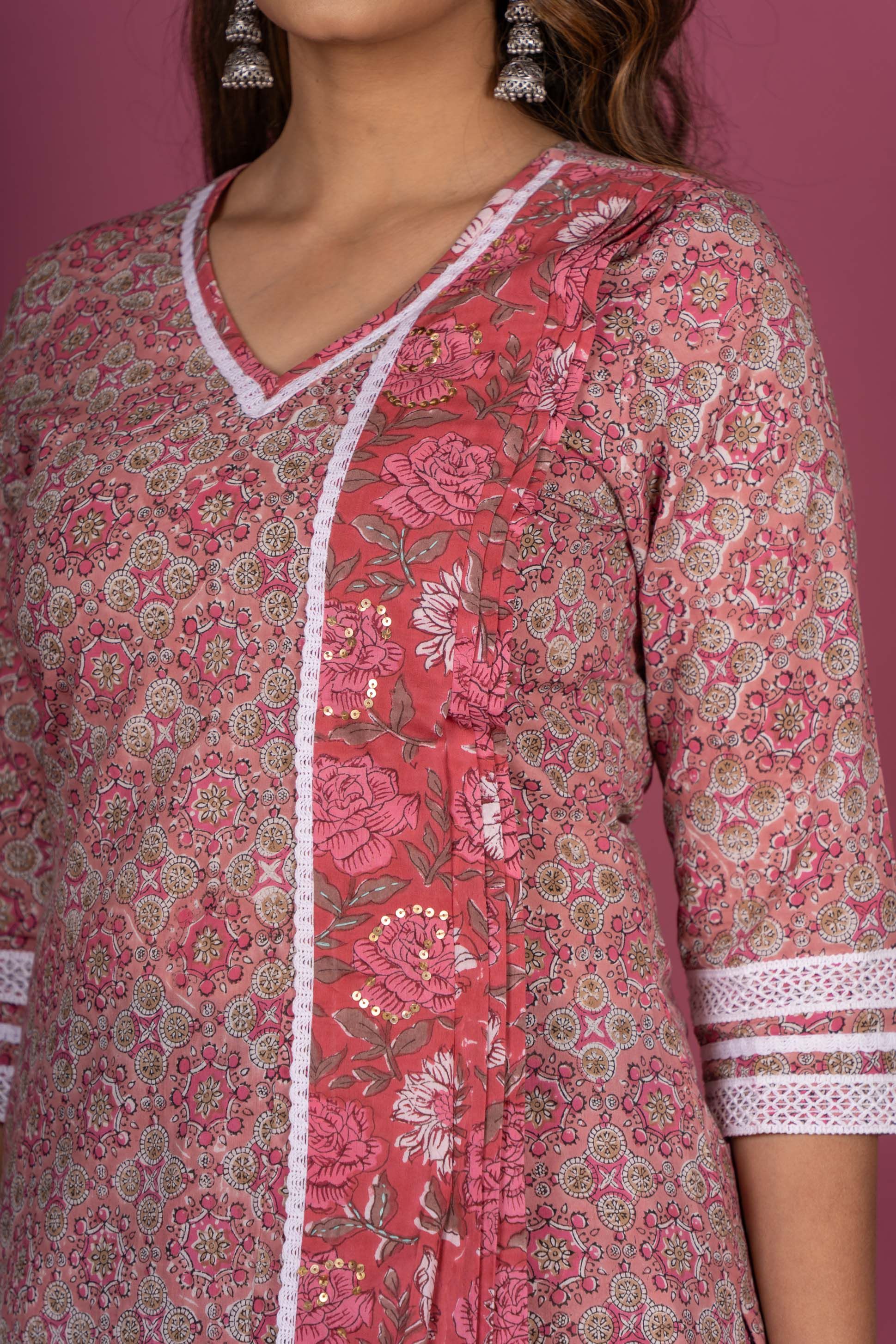 Rose Pink Block Printed Kurta 