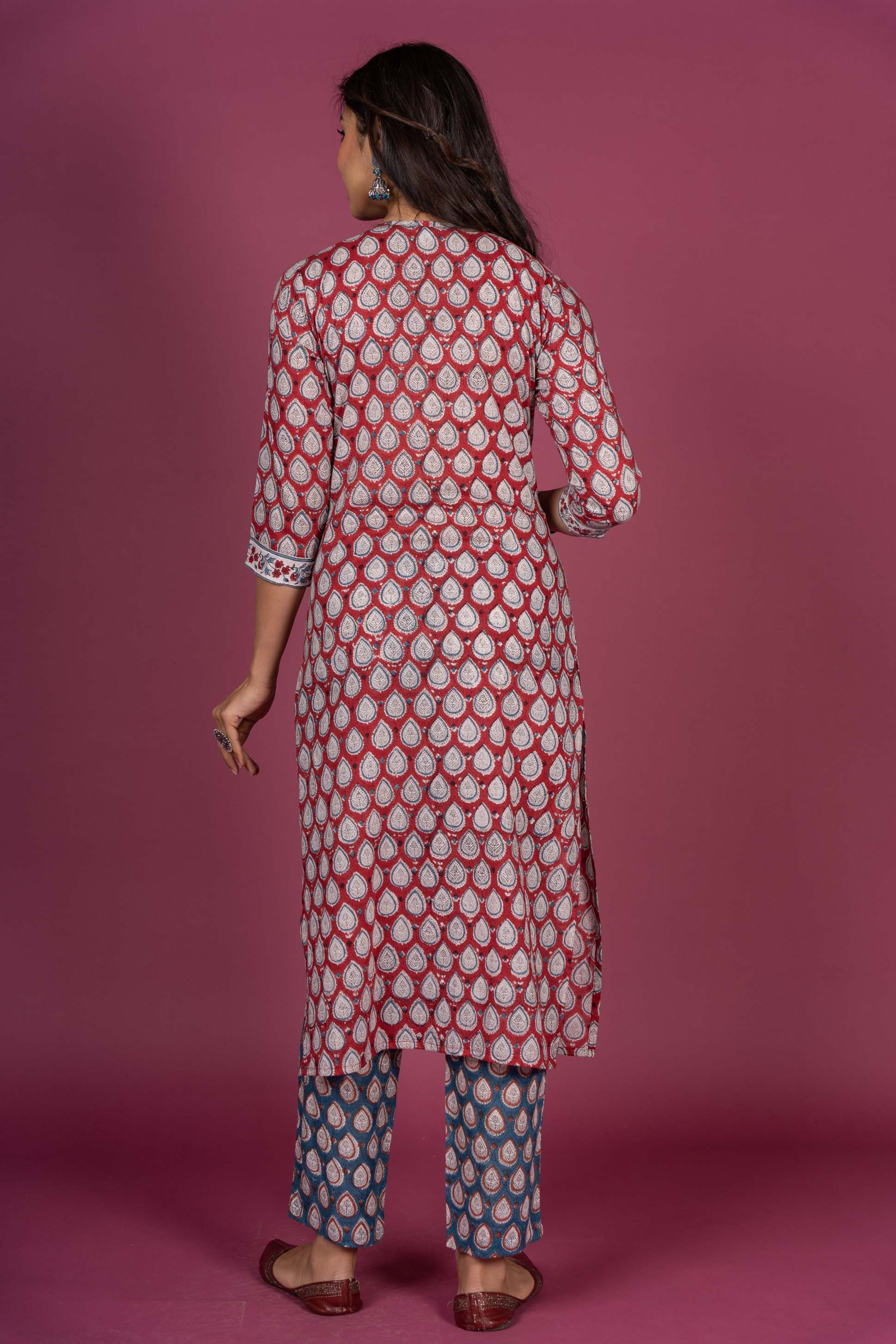 Cranberry Red Block Printed Kurta