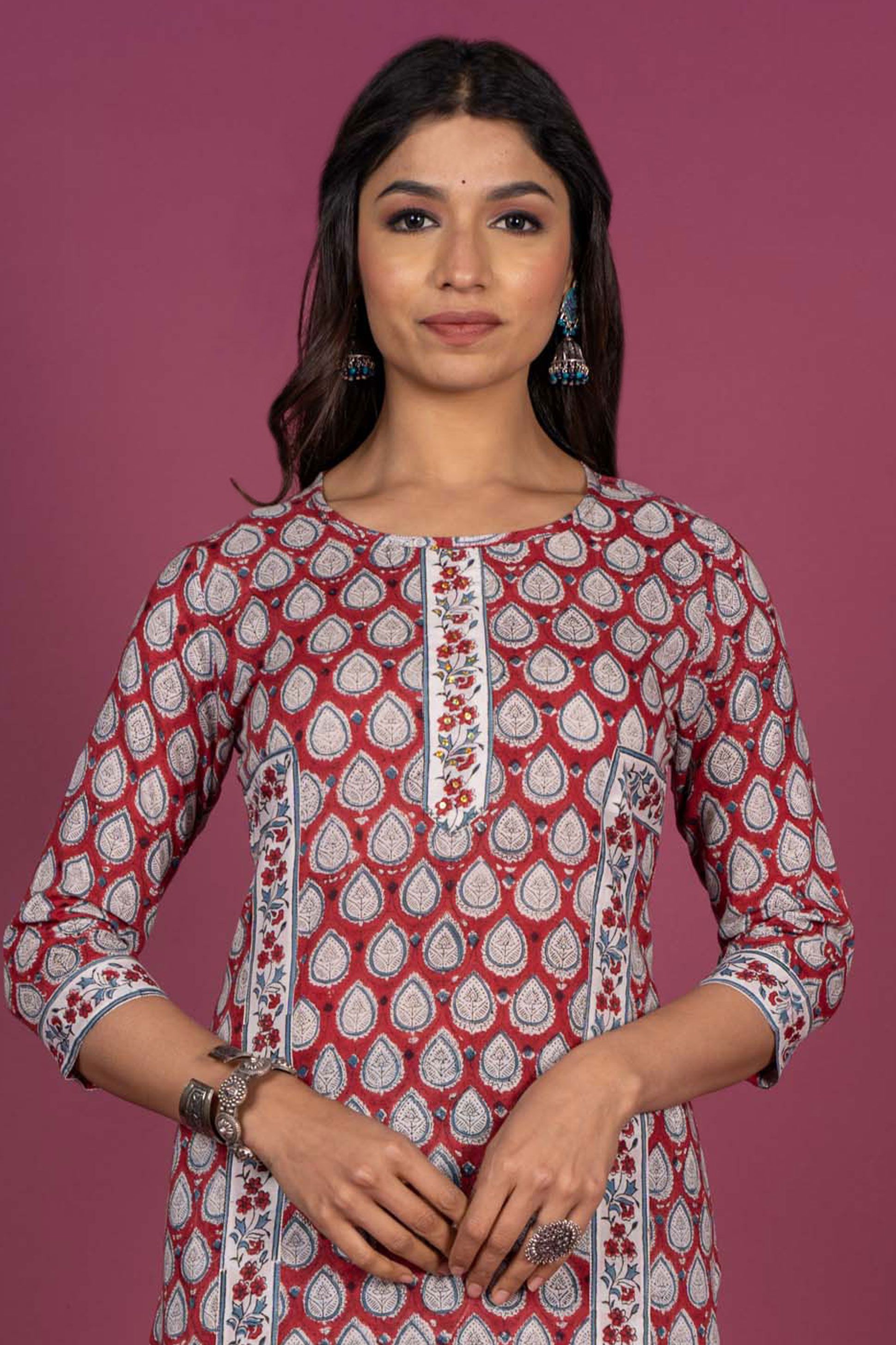 Cranberry Red Block Printed Kurta