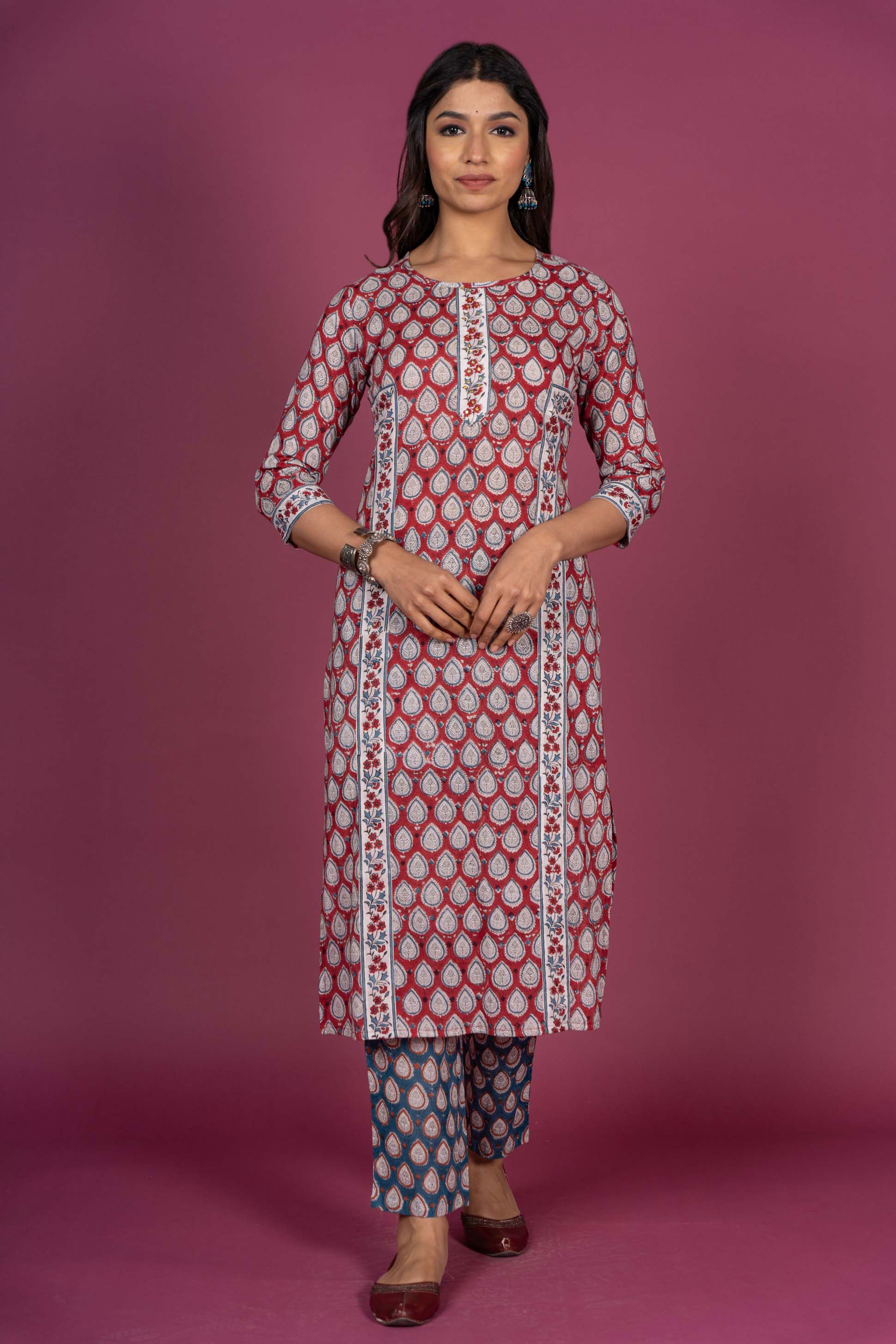 Cranberry Red Block Printed Kurta