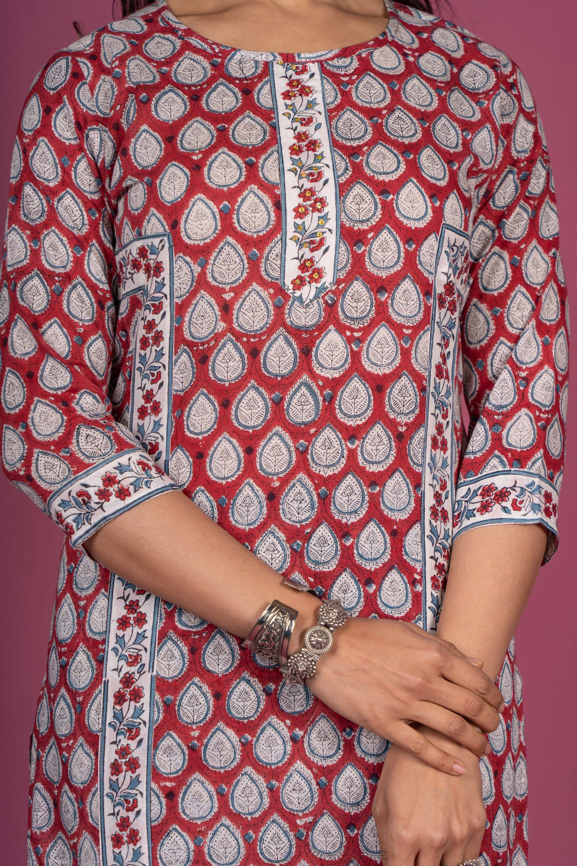 Cranberry Red Block Printed Kurta