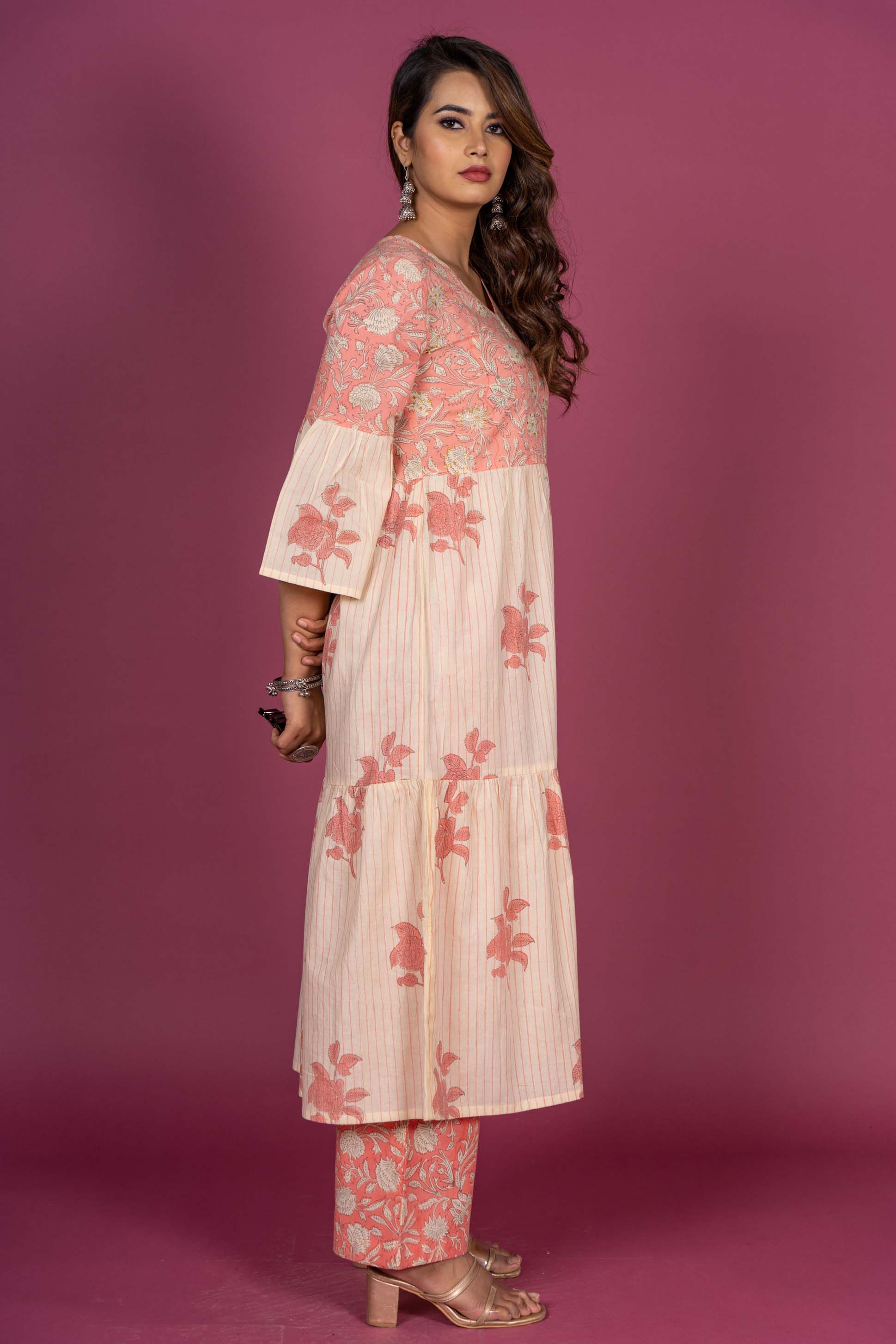 Butter Pink Block Printed Kurta 