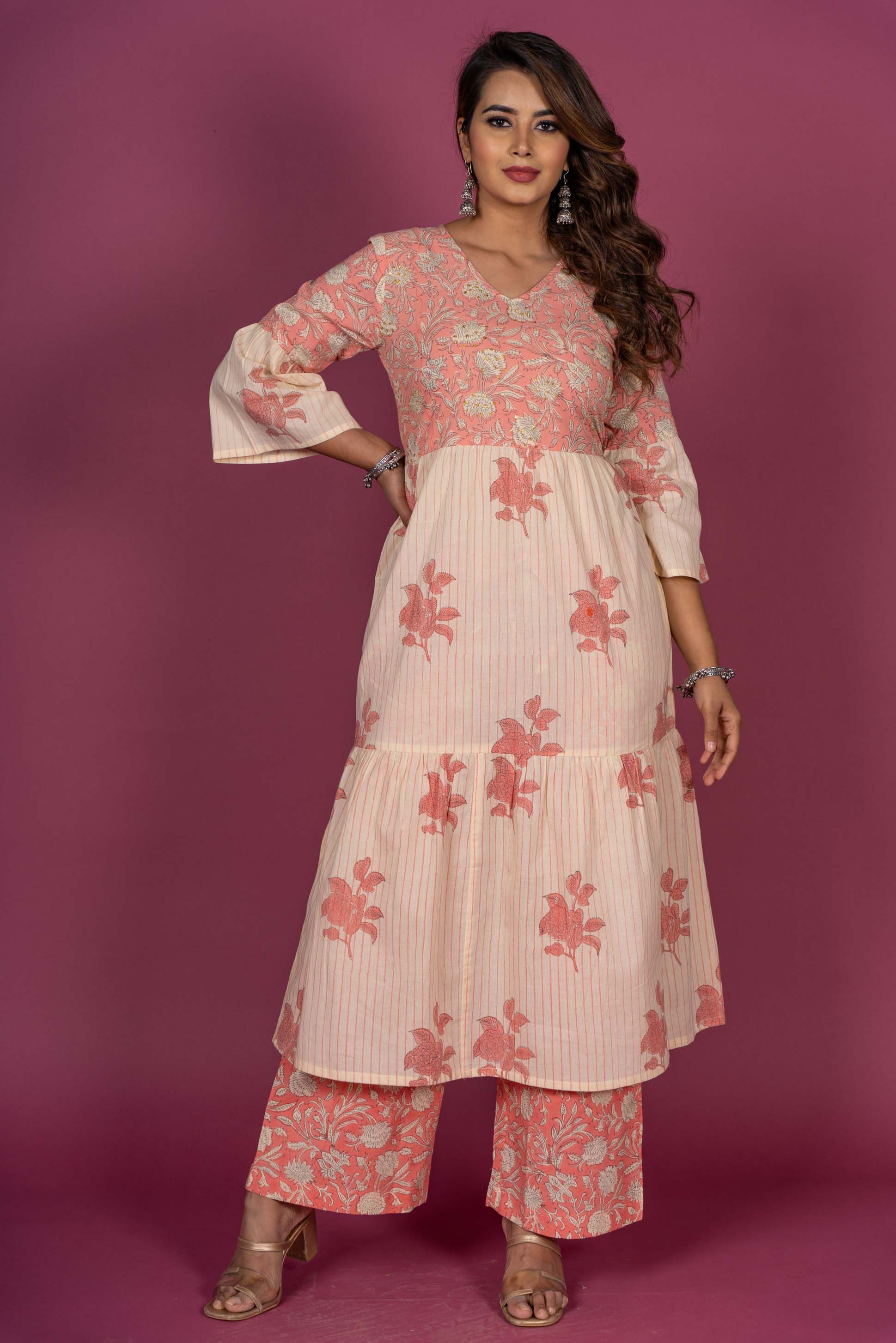 Butter Pink Block Printed Kurta 