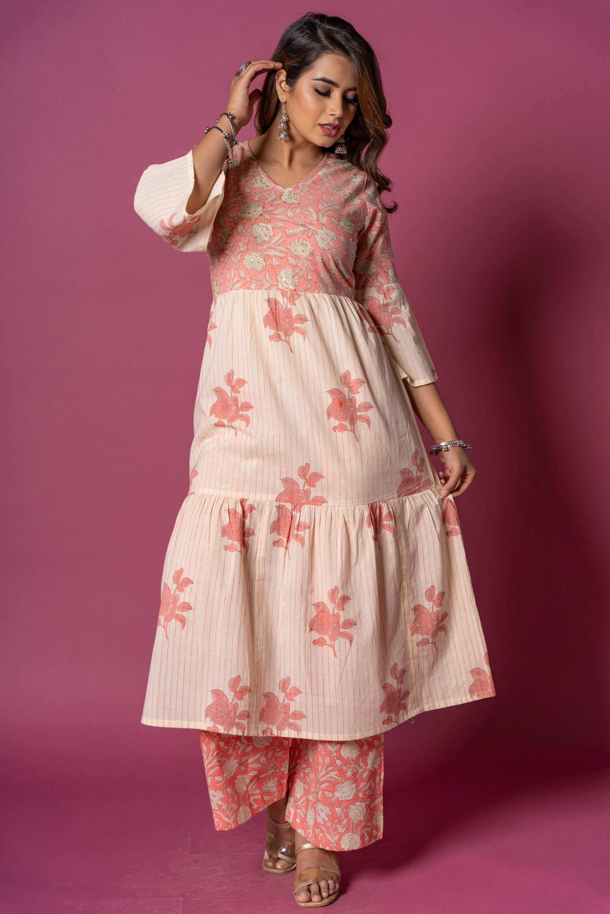 Butter Pink Block Printed Kurta 