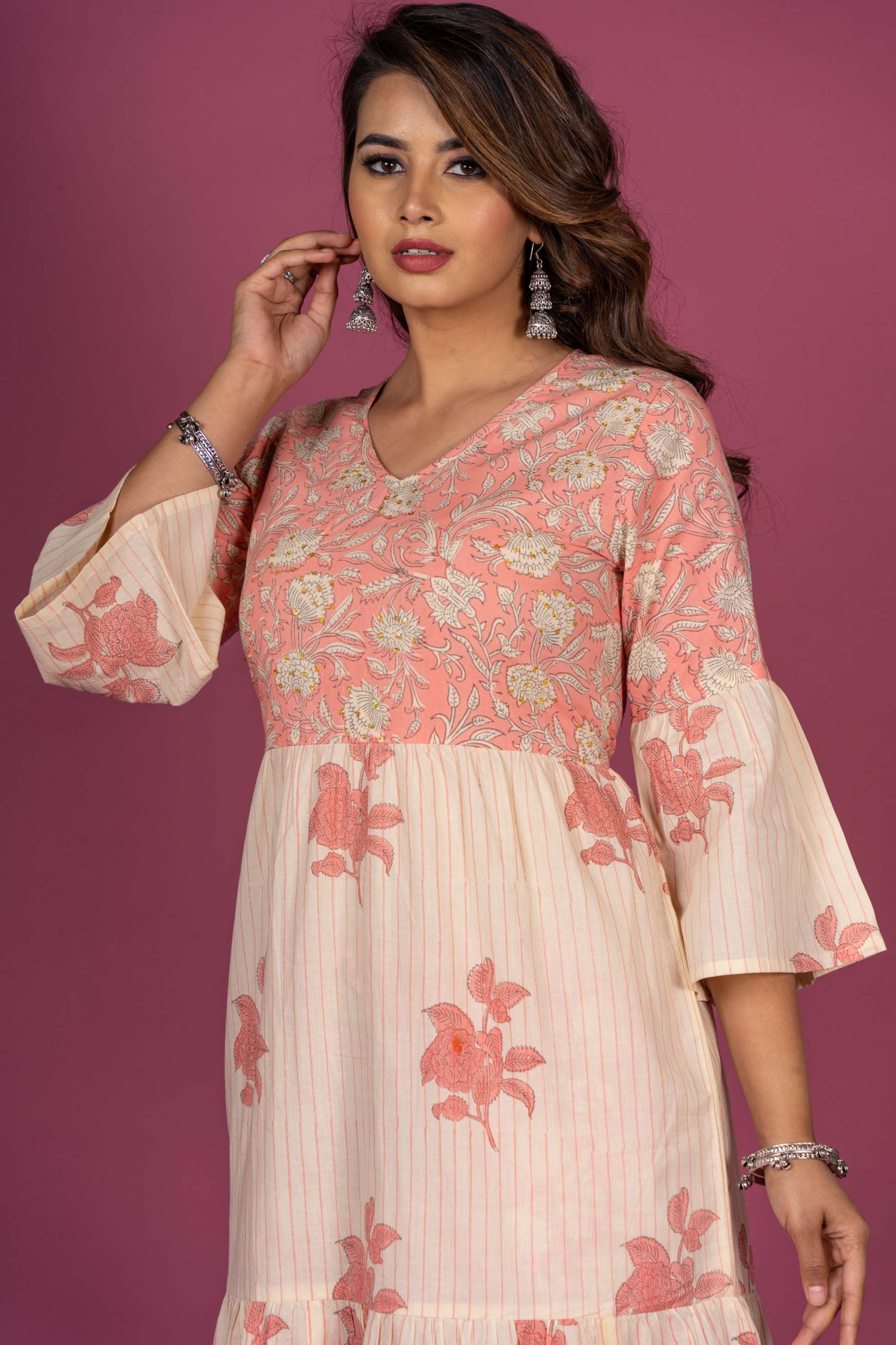 Butter Pink Block Printed Kurta 