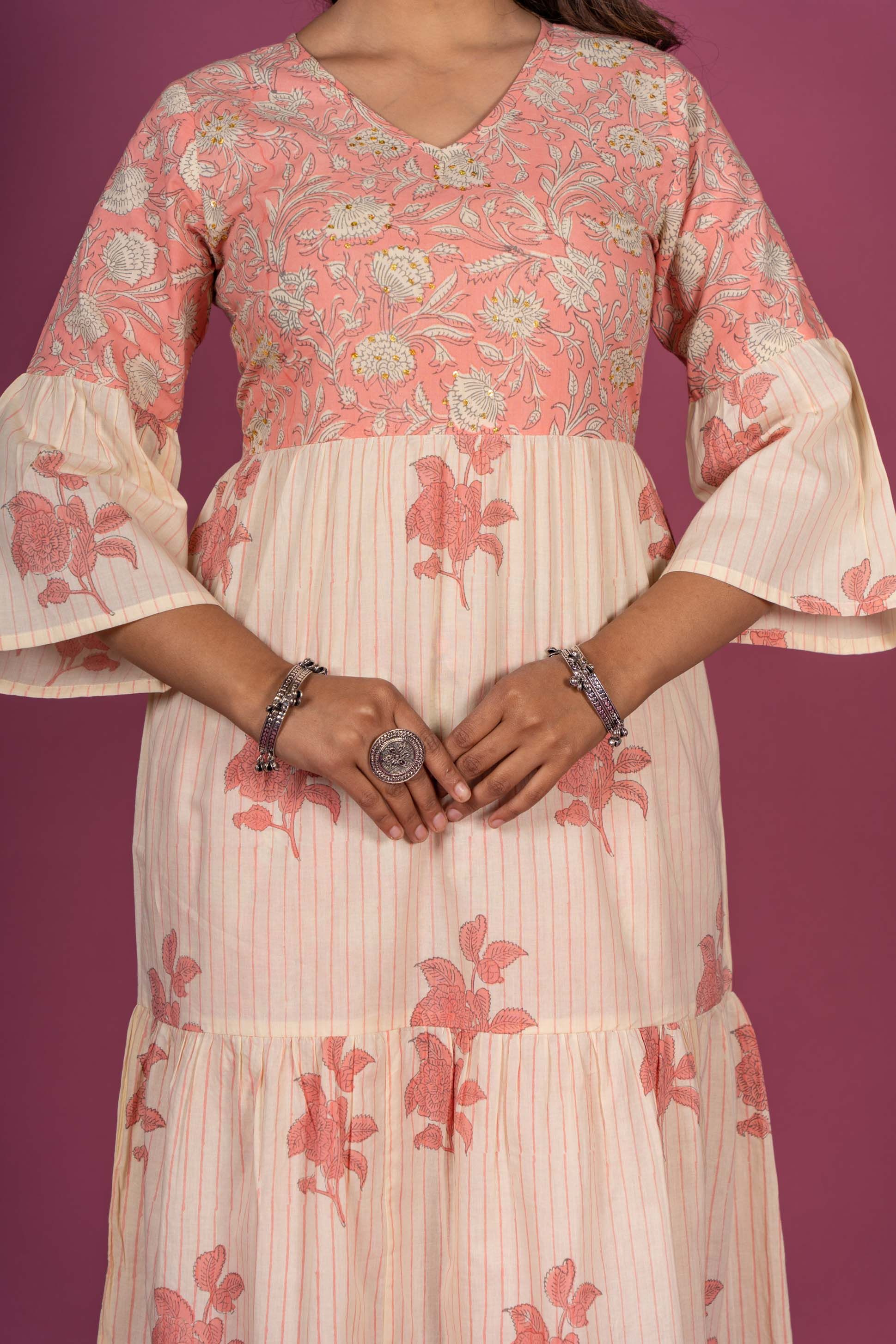 Butter Pink Block Printed Kurta 